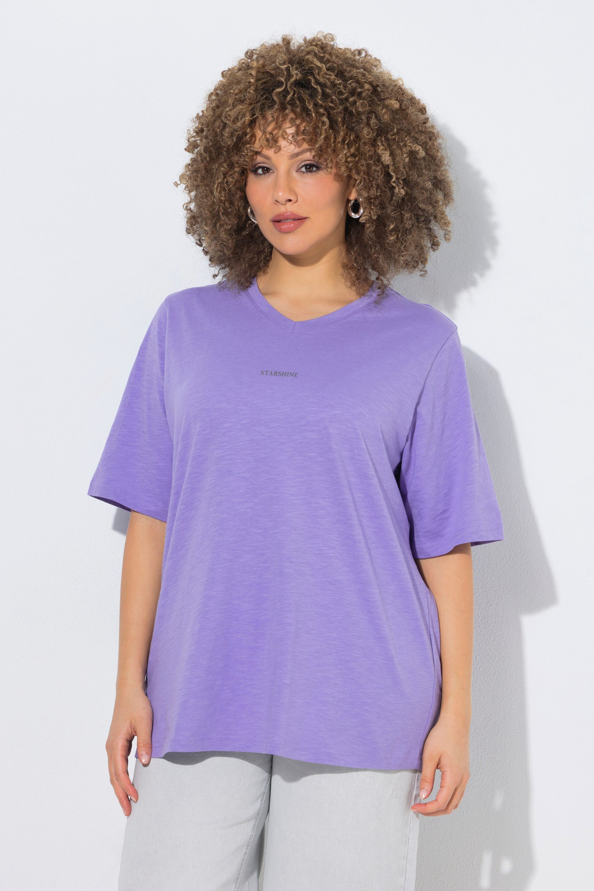 T-Shirt T-Shirt bedruckt Relaxed V-Ausschnitt Halbarm