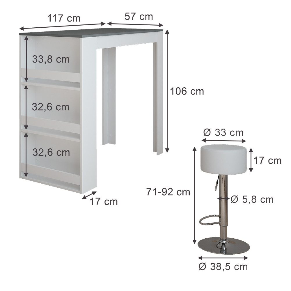 Vicco Bartisch Repose, Weiß/Anthrazit/Weiß, 57 x günstig online kaufen