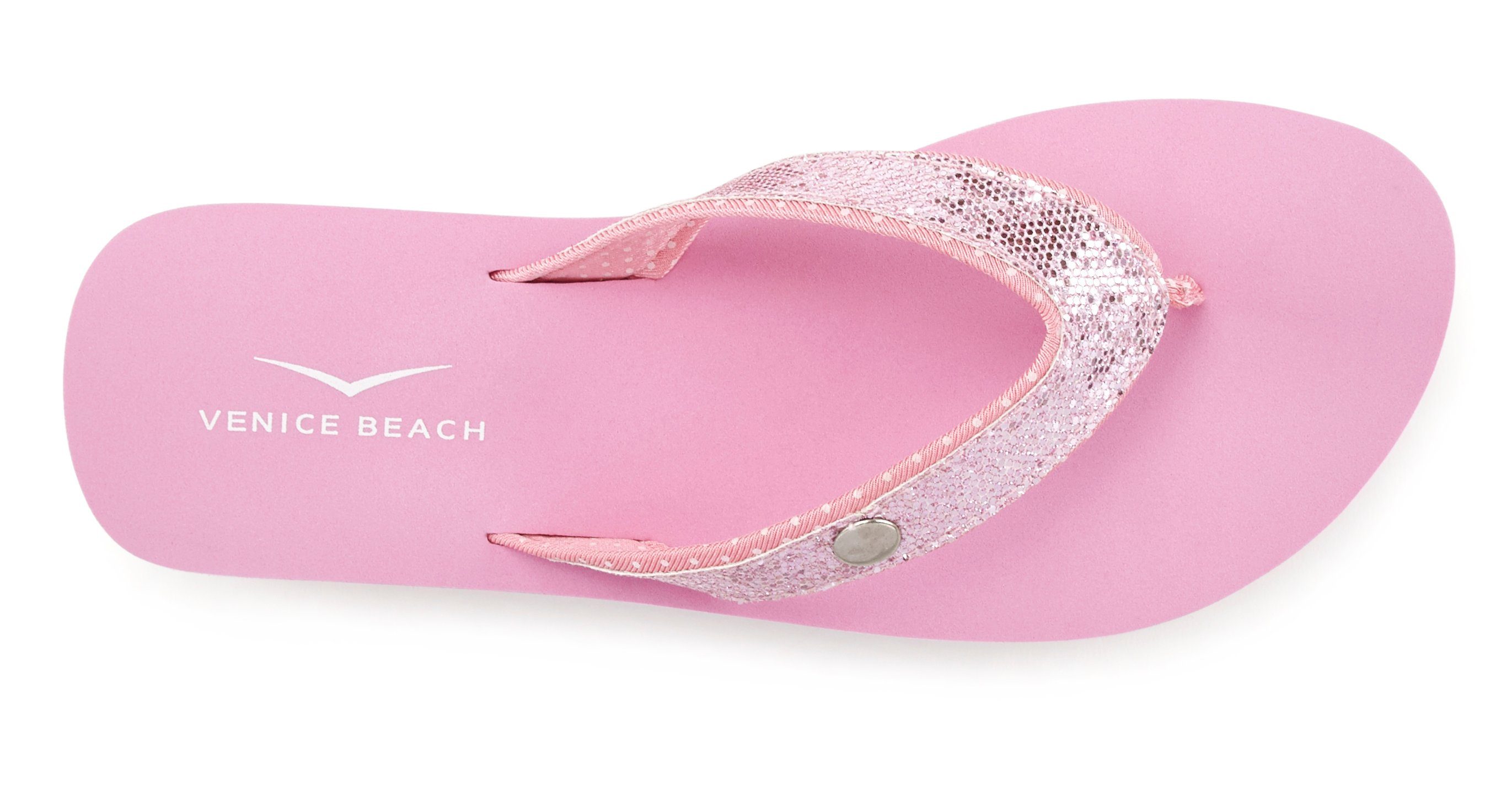 Venice Beach Badezehentrenner Sandale, Pantolette, ultraleicht rosé Badeschuh VEGAN Glitzerband mit