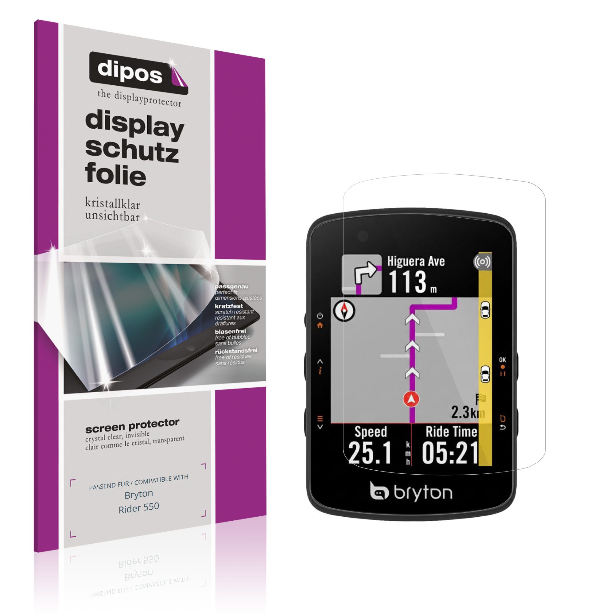 dipos Displayschutzfolie Schutzfolie für Bryton Rider 550, 4 Stück, Displayschutz Schutz Folie Made in Germany