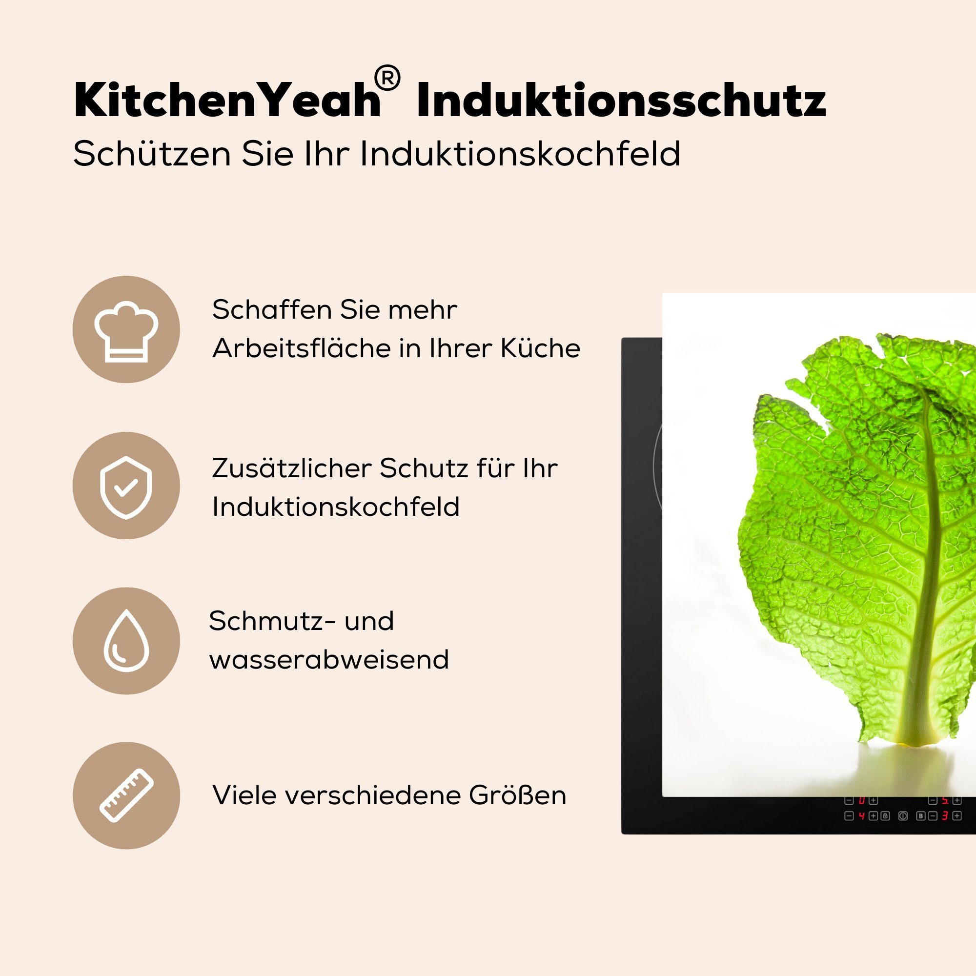 weißem für MuchoWow Arbeitsplatte küche Vinyl, Kopfsalat Herdblende-/Abdeckplatte cm, Ceranfeldabdeckung, tlg), vor Transparenter 78x78 (1 Hintergrund,