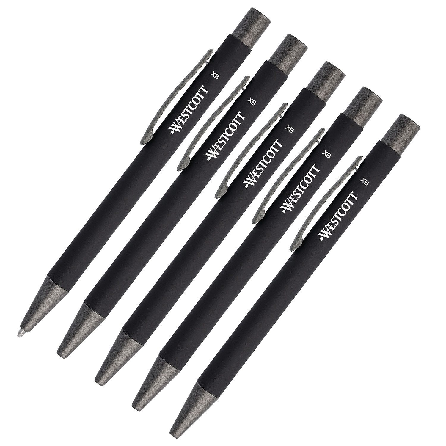 WESTCOTT Druckkugelschreiber Premium Kugelschreiber 5 Stück Schwarz, XB 1,4mm schwarz, (Vorteilspack, 5-tlg), aus Aluminium, dokumentenecht