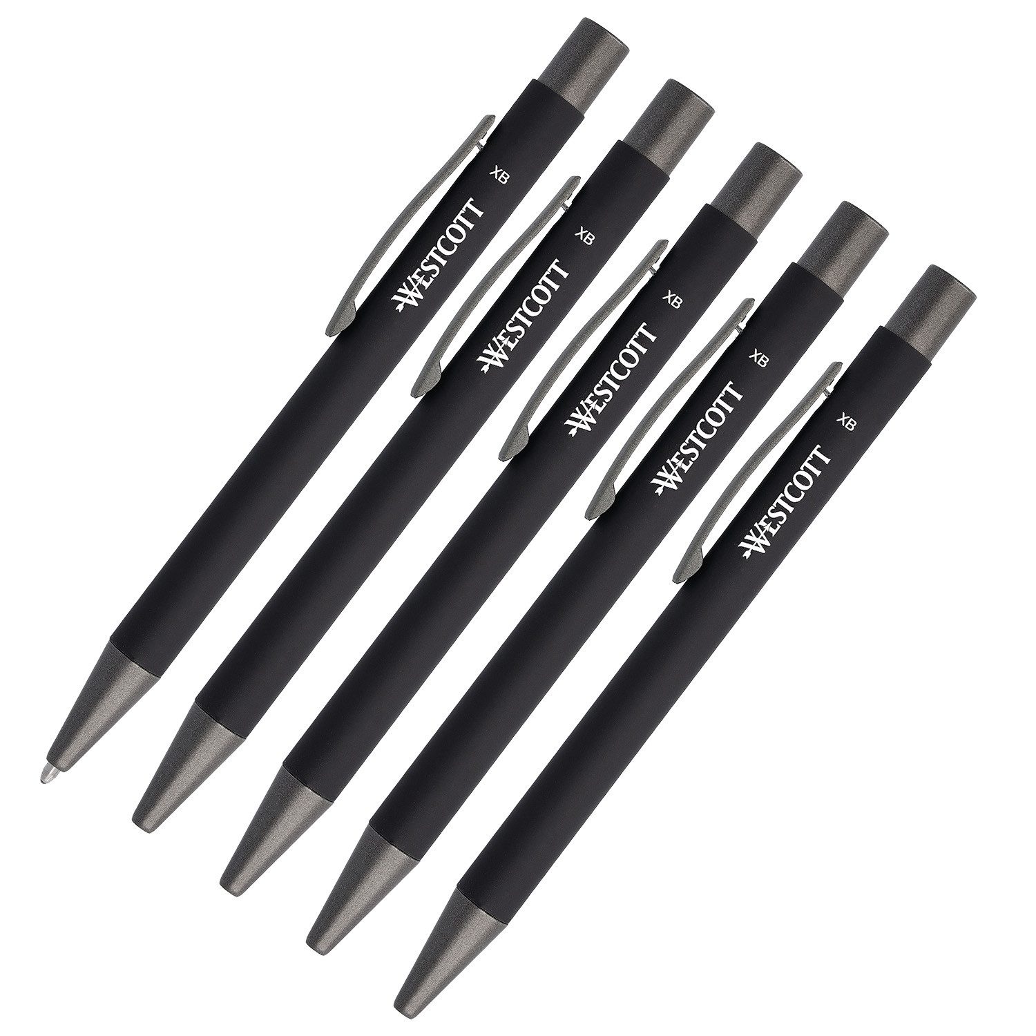 WESTCOTT Druckkugelschreiber Premium Kugelschreiber 5 Stück Schwarz, XB 1,4mm schwarz, (Vorteilspack, 5-tlg), aus Aluminium, dokumentenecht