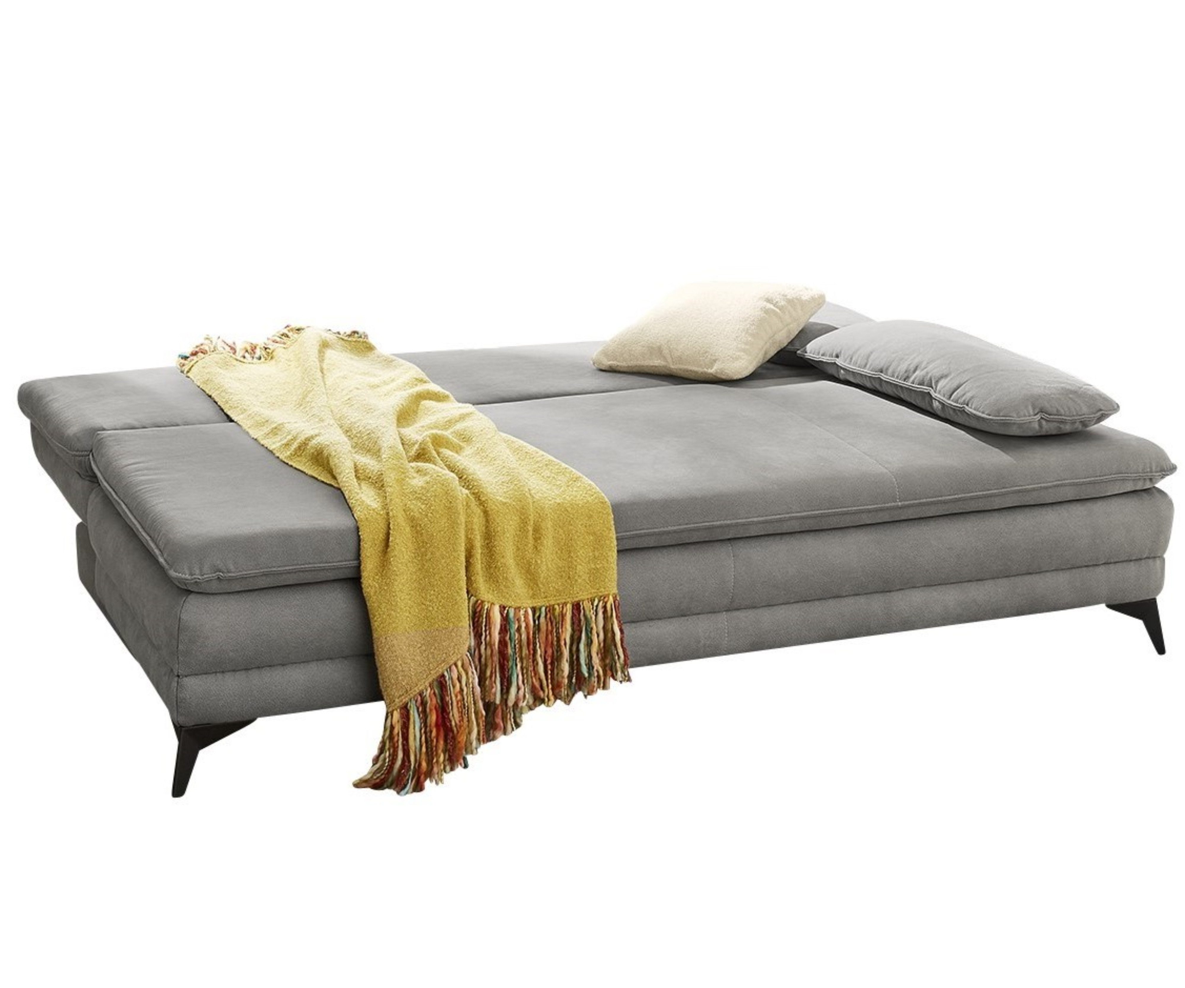 luma-home Schlafsofa 15157, Dauerschläfer mit Bettkasten B202/T105/H90 cm, Liegefläche 158x199 cm, Wellenunterfederung, integrierter Topper, Mikrofaser Hellgrau