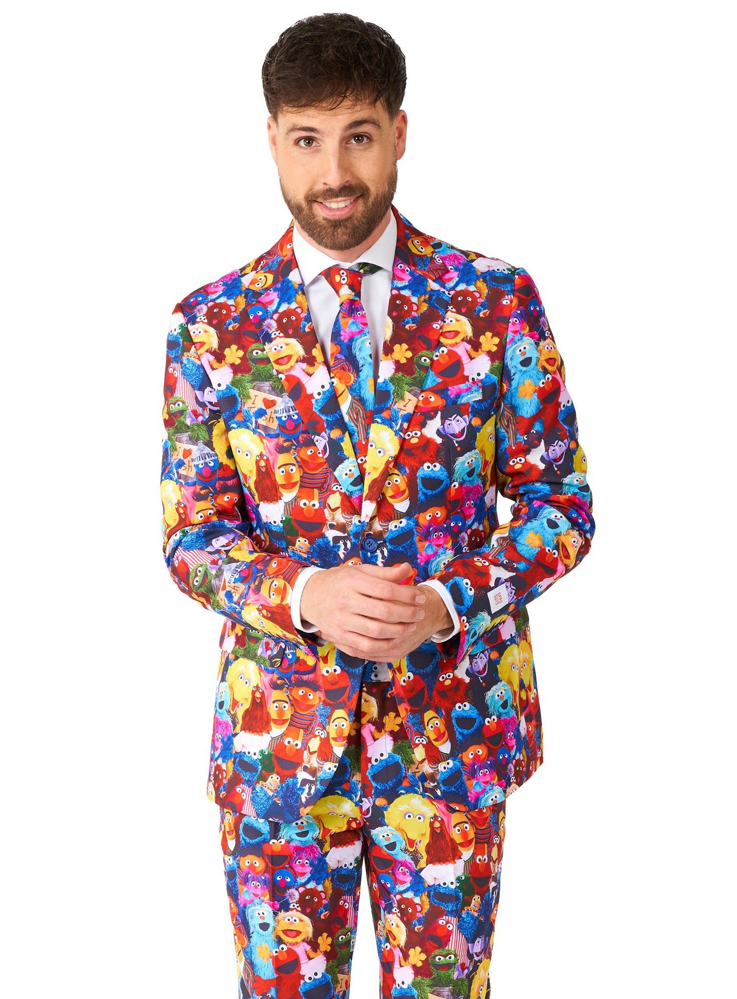 Opposuits Partyanzug Sesamstraße Anzug, Da tummelt sich die gesamte Sesamstraße auf Deiner Kleidung!