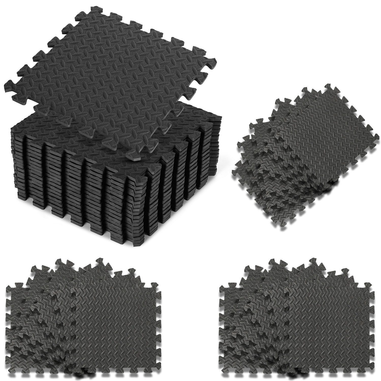 Clanmacy Pool-Bodenschutzfliese Pool-Bodenschutzfliese EVA Schwarz Blattmuster 40x40cm Pool Fitness, Set, 18-St.