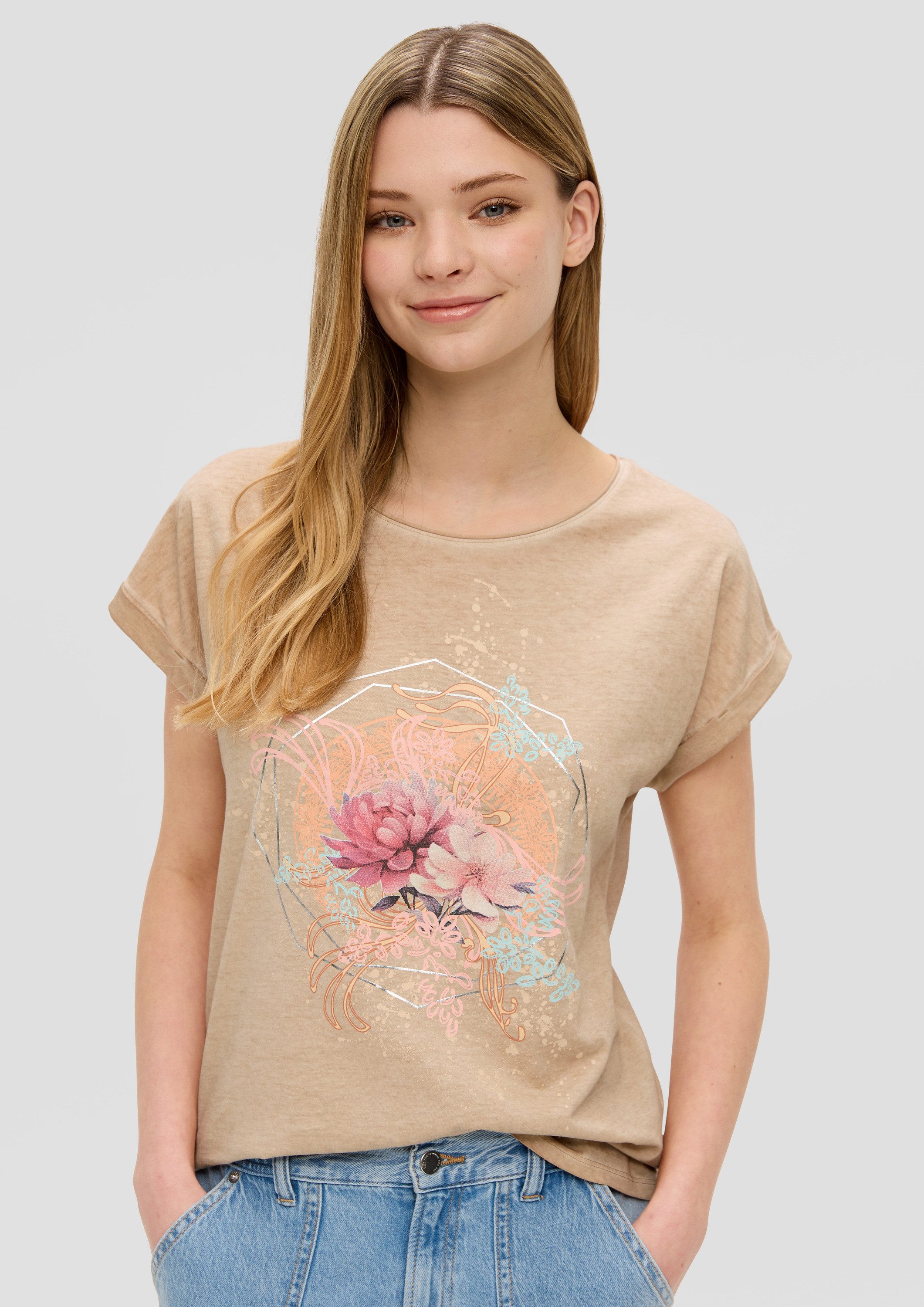 QS Kurzarmshirt T-Shirt Weiches Baumwollshirt mit Frontprint günstig online kaufen