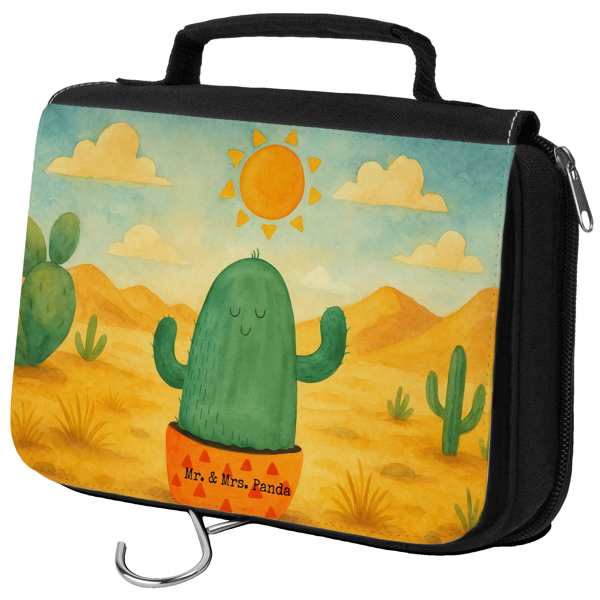Kulturbeutel Kaktus Sonne Design, Kosmetiktasche, Weiß, Geschenkidee, Kulturbeutel