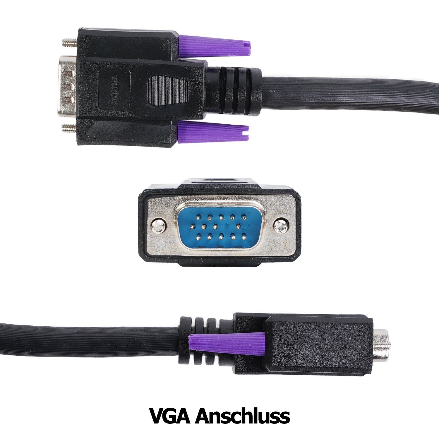 Hama 5m VGA-Kabel Monitor-Kabel HDD-Stecker 15-pol Video-Kabel, VGA, (500 cm), Anschlusskabel mit VGA HDD-Stecker für TV, Beamer, PC, Bildschirm etc.