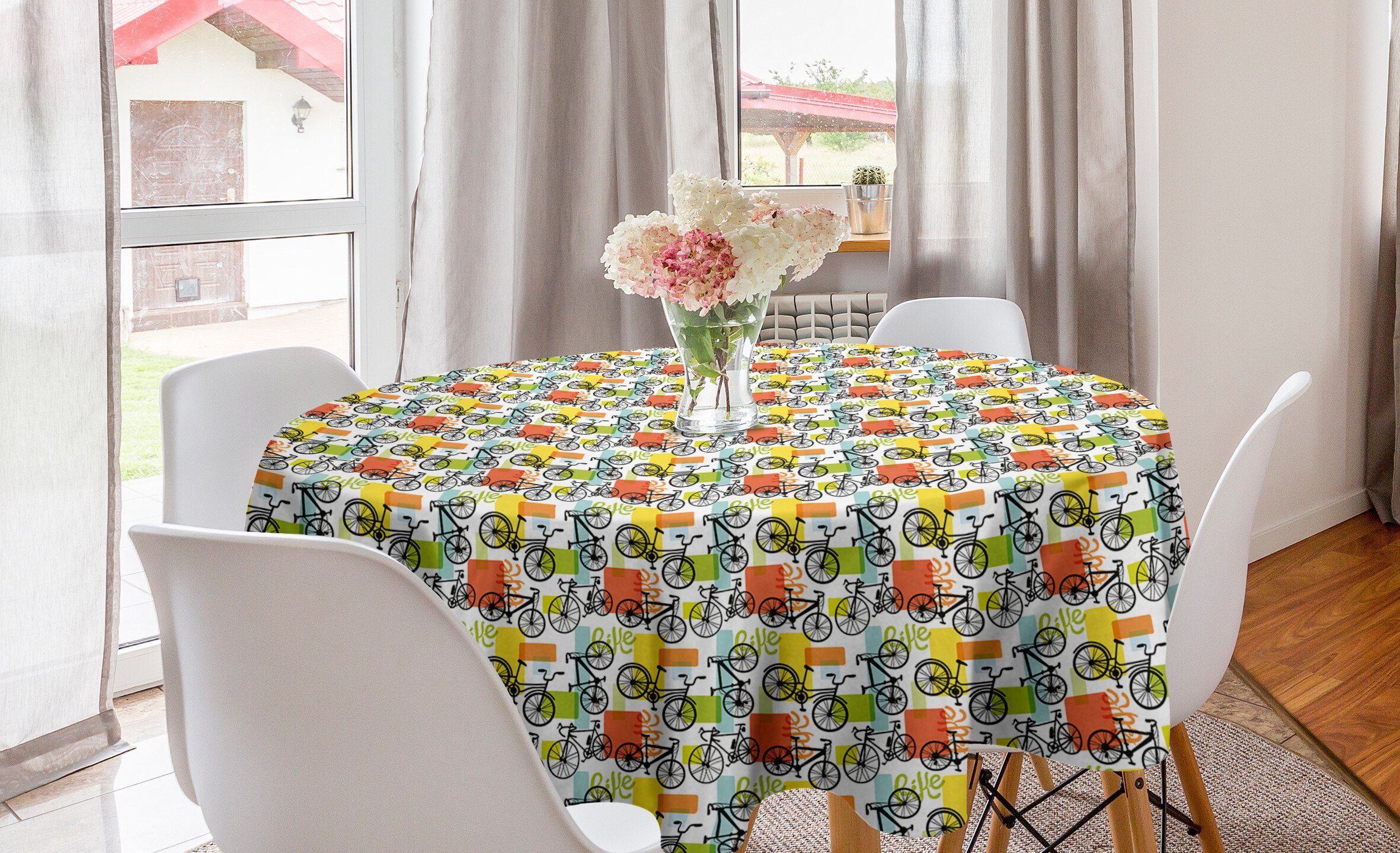 Abakuhaus Tischdecke Kreis Tischdecke Abdeckung für Esszimmer Küche Dekoration, Fahrrad Geometrische und bunt