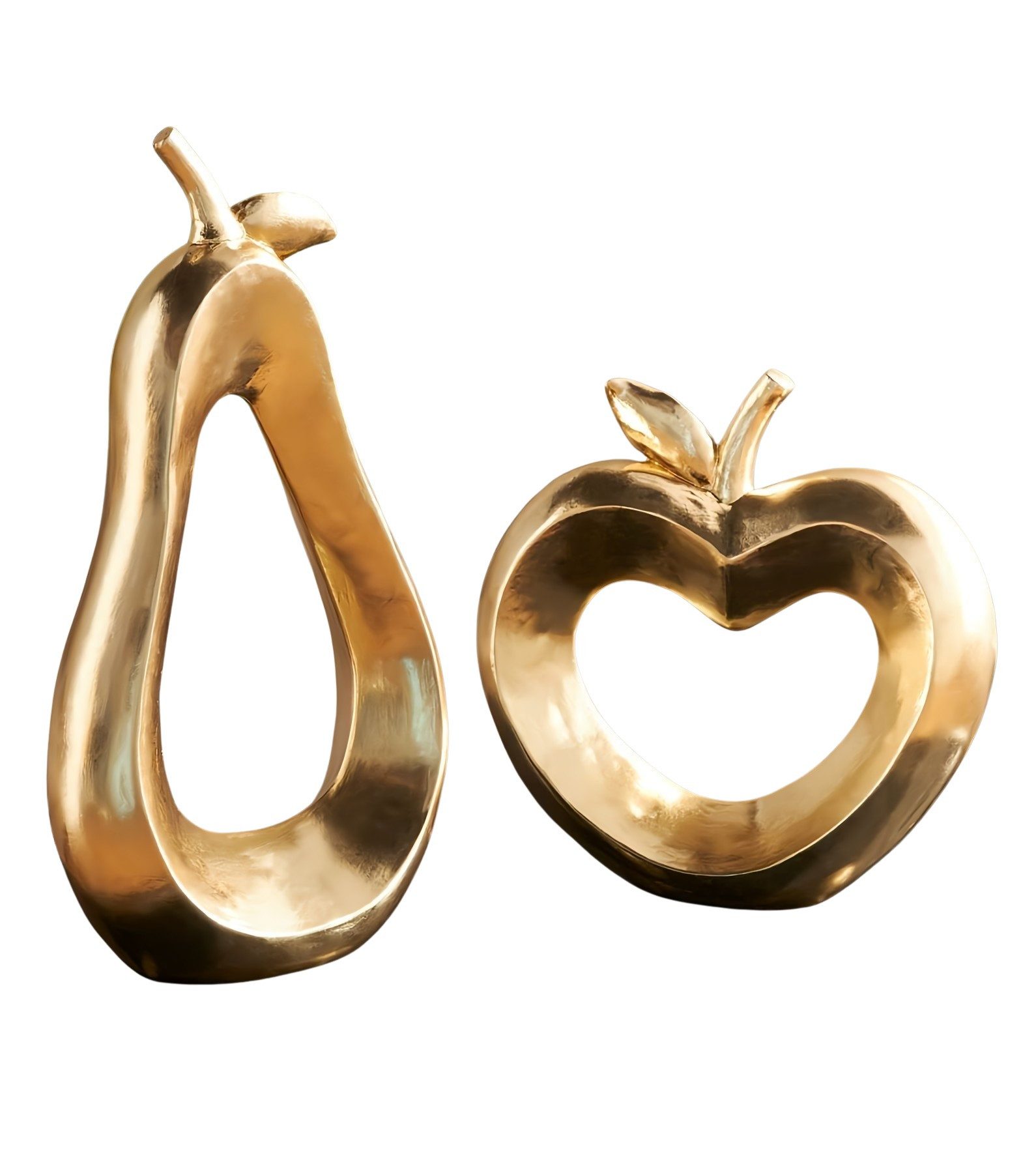 Dekofigur "Apfel & Birne" Gold, 17 + 26 cm hoch, Tischdeko, Dekoobst, Figurenset