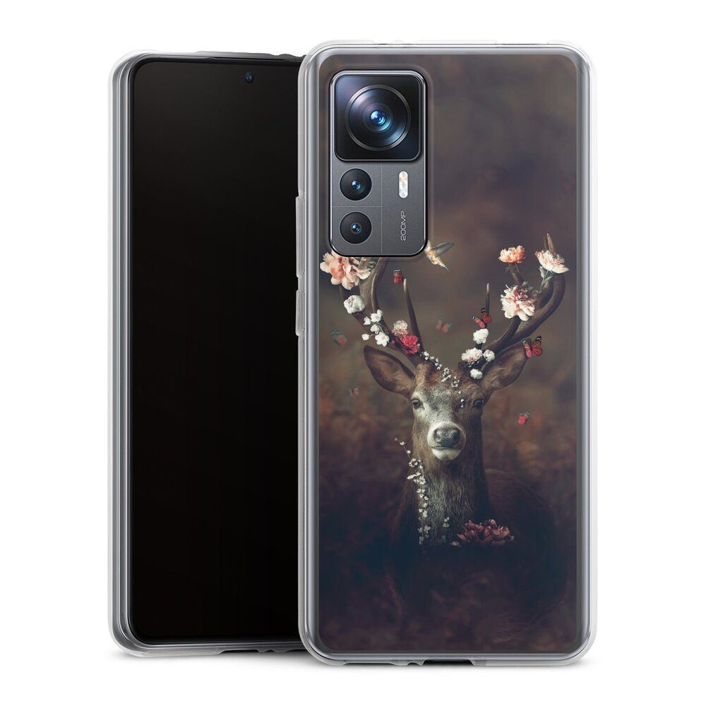 DeinDesign Handyhülle Rehe Rentier Blumen Fauna Flora Deer, Xiaomi 12T 5G Silikon Hülle Bumper Case Handy Schutzhülle