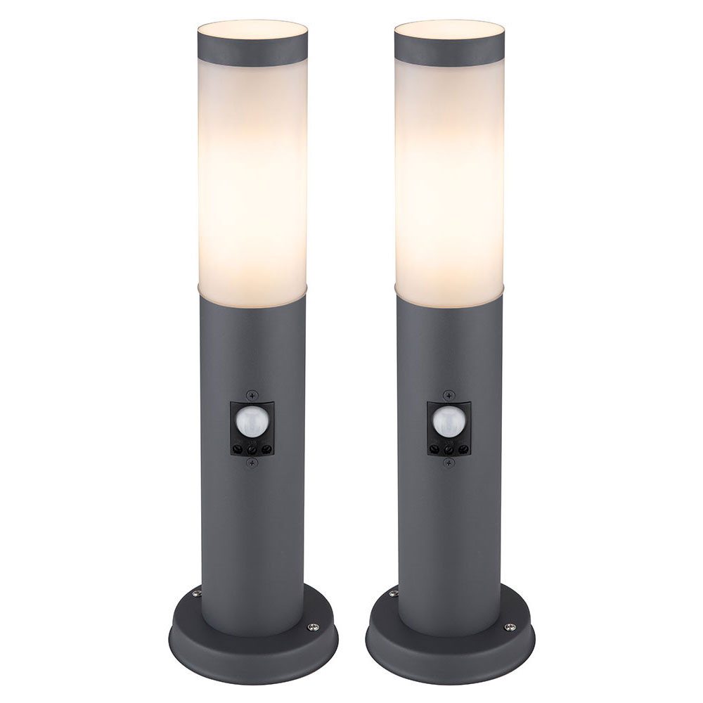 GLOBO LIGHTING LED Wandstrahler, Leuchtmittel inklusive, Kaltweiß, Warmweiß, Neutralweiß, Tageslichtweiß, Farbwechsel, 2er Set Smart Außen Steh Leuchte SENSOR Edelstahl Hof Sockel