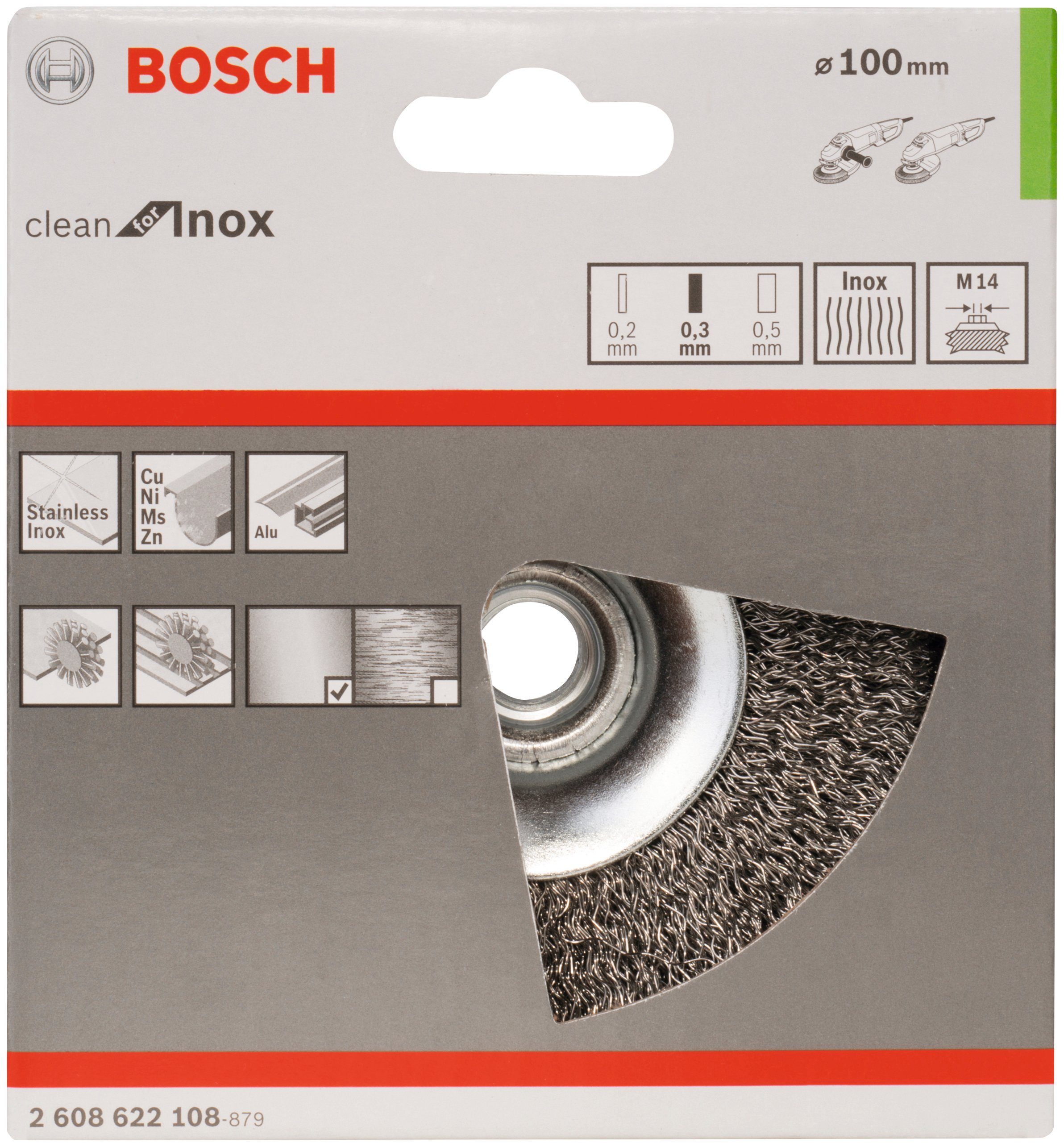 2608622108, ø rostfreier Bosch mm, 100 Professional gewellter mm, 100 Kegelbürsten-Aufsatz Stahldraht