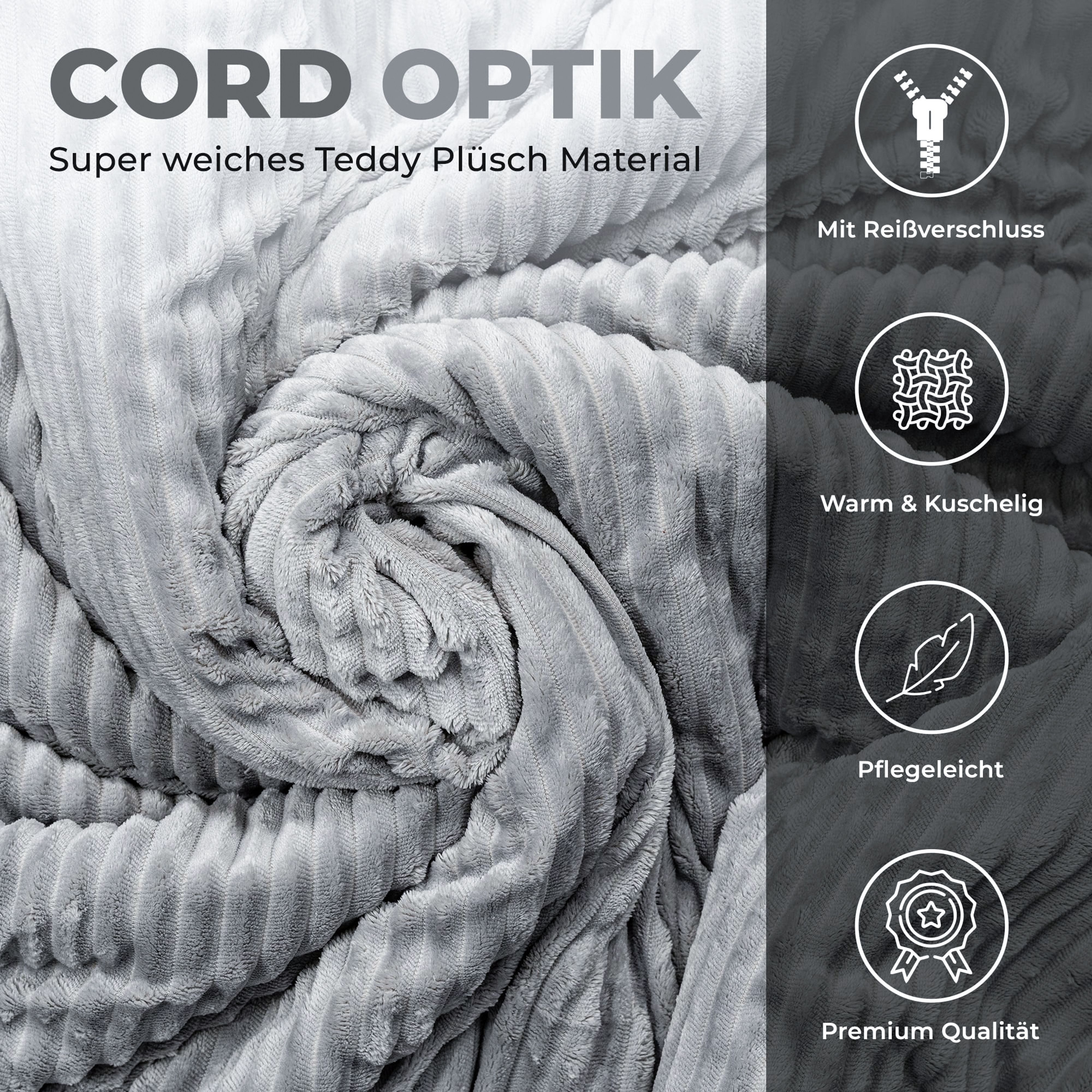 One Home Bettwäsche Winter Cashmere Touch Cord Optik, Fleece, 2 teilig, kuschelig flauschig warmes weiches Flanell Teddy Plüsch – Bild 5 von 5