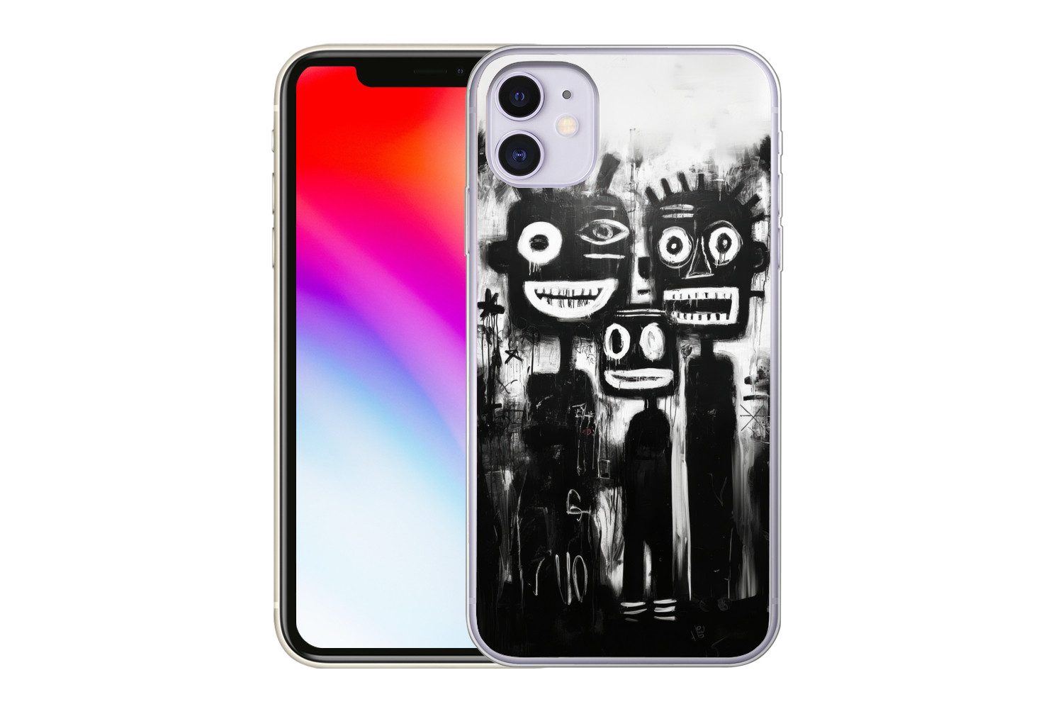 MuchoWow Handyhülle für Apple iPhone 11 Malerei - Figuren - Schwarz - Abstrakt, Smartphone-Bumper, Print, Handy Schutzhülle Dünn