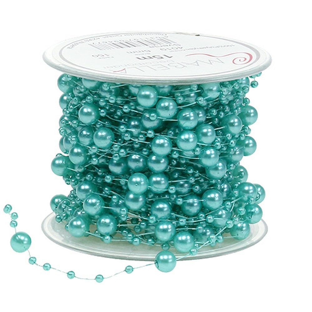 Mabella Decorbänder GmbH Bastelperlen Perlenband Türkis 6mm 15m Schmuckband für Tischdekoration