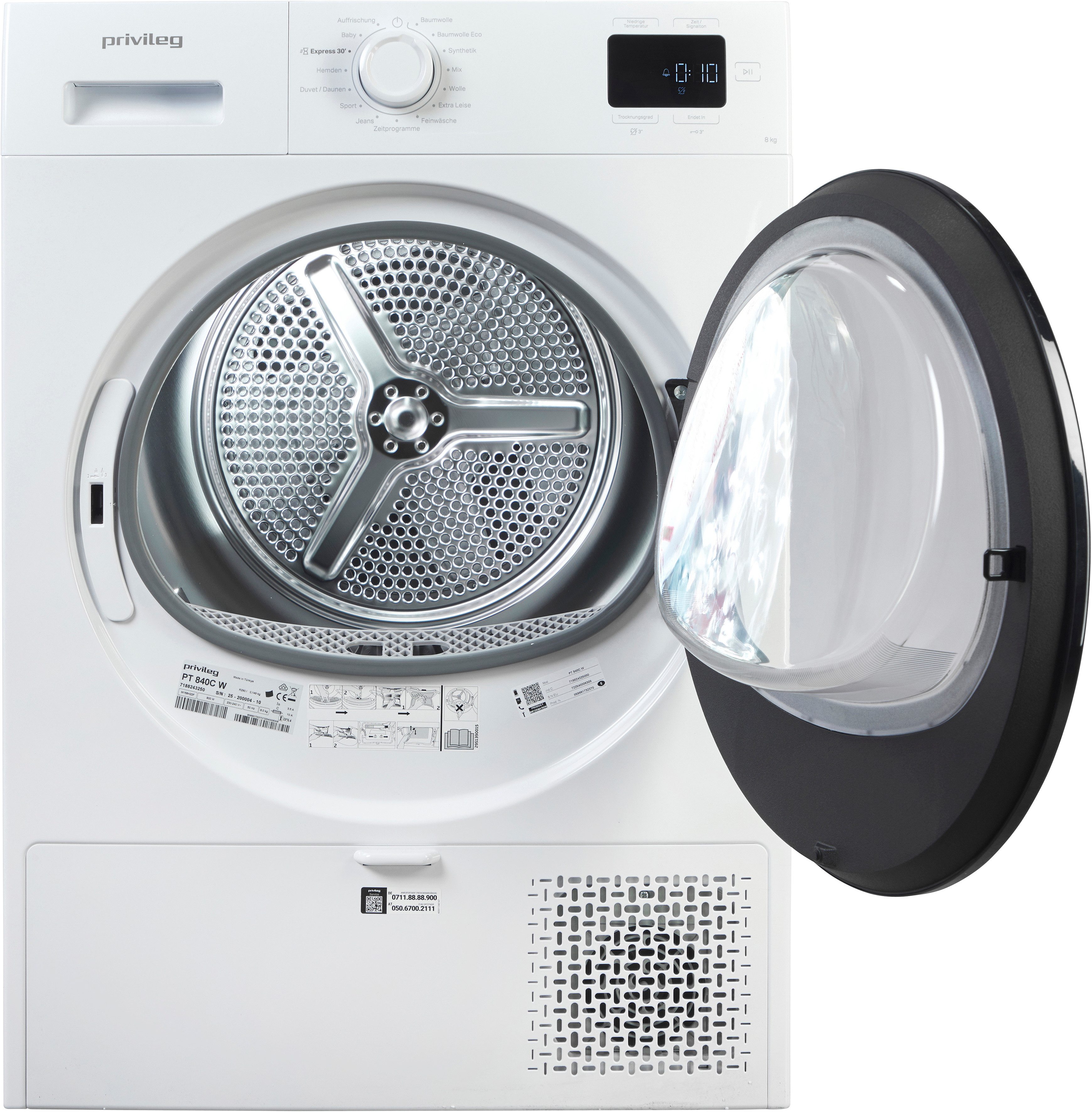 Privileg Wärmepumpentrockner MyTimeDryer PT 840C W, Knitterschutz – verhindert die Bildung von Knitterfalten