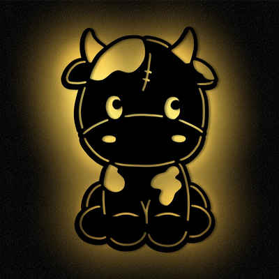 Namofactur LED Dekolicht Baby Kuh - Schlaflicht mit Kuh Motiv für Kleinkinder, Ohne Zugschalter/Stern, LED fest integriert, Warmweiß, Wanddekoobjekt Wohnzimmer Leuchte batteriebetrieben