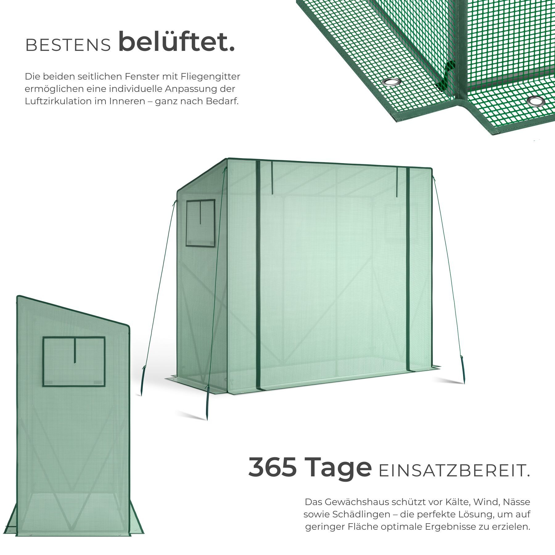 tectake Gewächshaus Foliengewächshaus Anton – wetterfest und UV-beständig, 0,10 mm Wandstärke, Set, 200 x 77 x 170 cm, inklusive Befestigungsmaterial, pulverbeschichteter Stahlrahmen