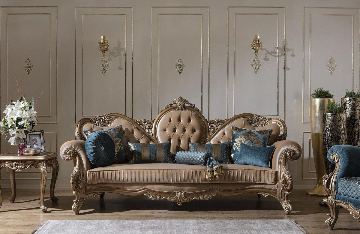 260 - Sofa Prunkvolles Wohnzimmer dekorativen Gold Padrino 125 / x Sofa Kissen Möbel x 90 Barock Sofa Braun Luxus - Barock mit cm H. Casa