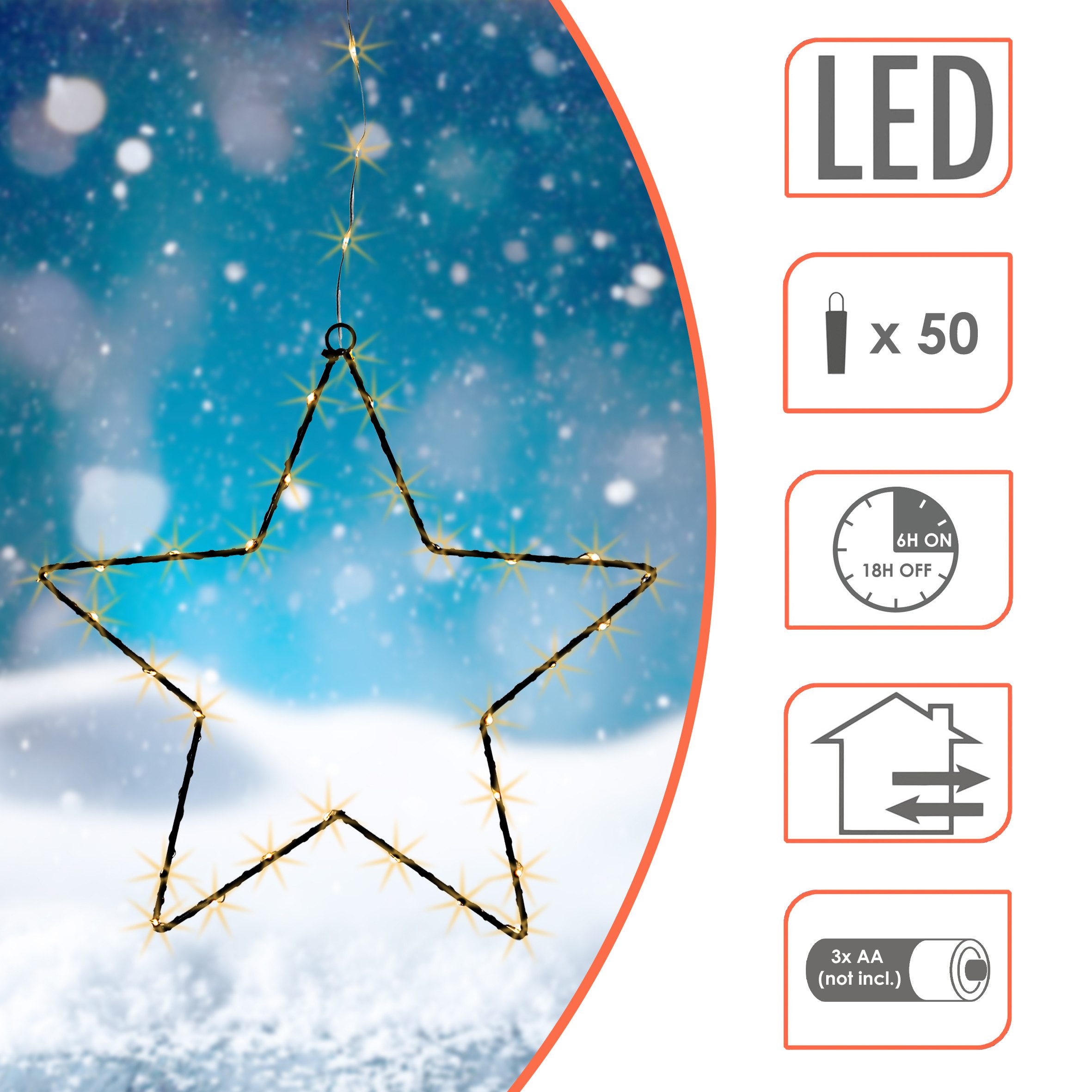 Spetebo LED Stern Silhouette schwarz zum Hängen für Außen, mit IP44 Schutz, LED fest integriert, warm weiß, mit Timer
