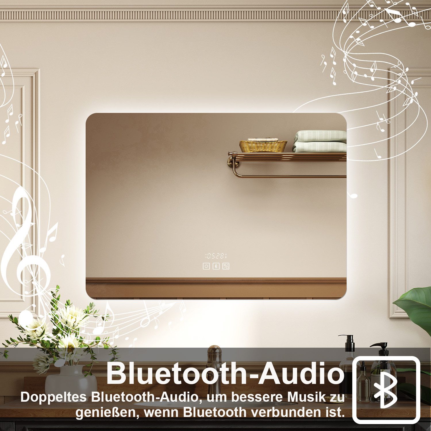 duschspa Badspiegel Badezimmerspigel Kalt/Neutral/Warmweiß Dimmbar Beschlagfrei, Bluetooth