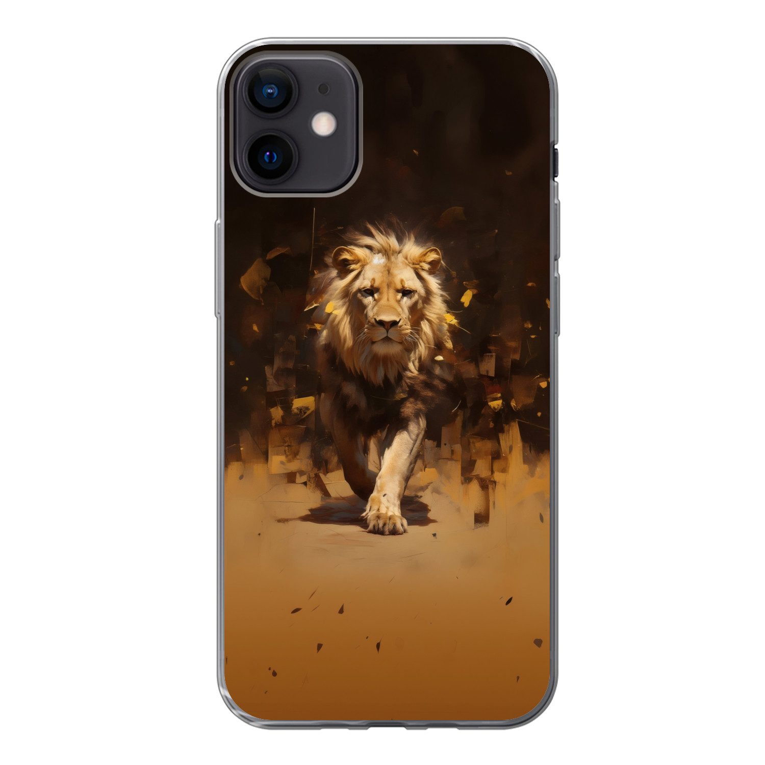 MuchoWow Handyhülle für Apple iPhone 12 Mini Löwe - Gemalt - Abstrakt - Gold, Smartphone-Bumper, Print, Handy Schutzhülle Dünn