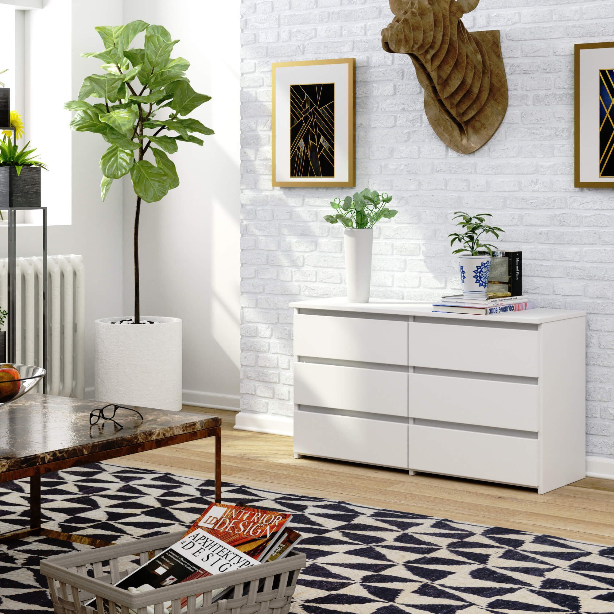 Raumhirsch Furniture Kommode mit 6 Schubladen Praktisches Sideboard Anrichte, (viele Farbvarianten - Maße: 100 x 57 x 35 cm) - Hochwertig & stabil – Bild 2 von 5