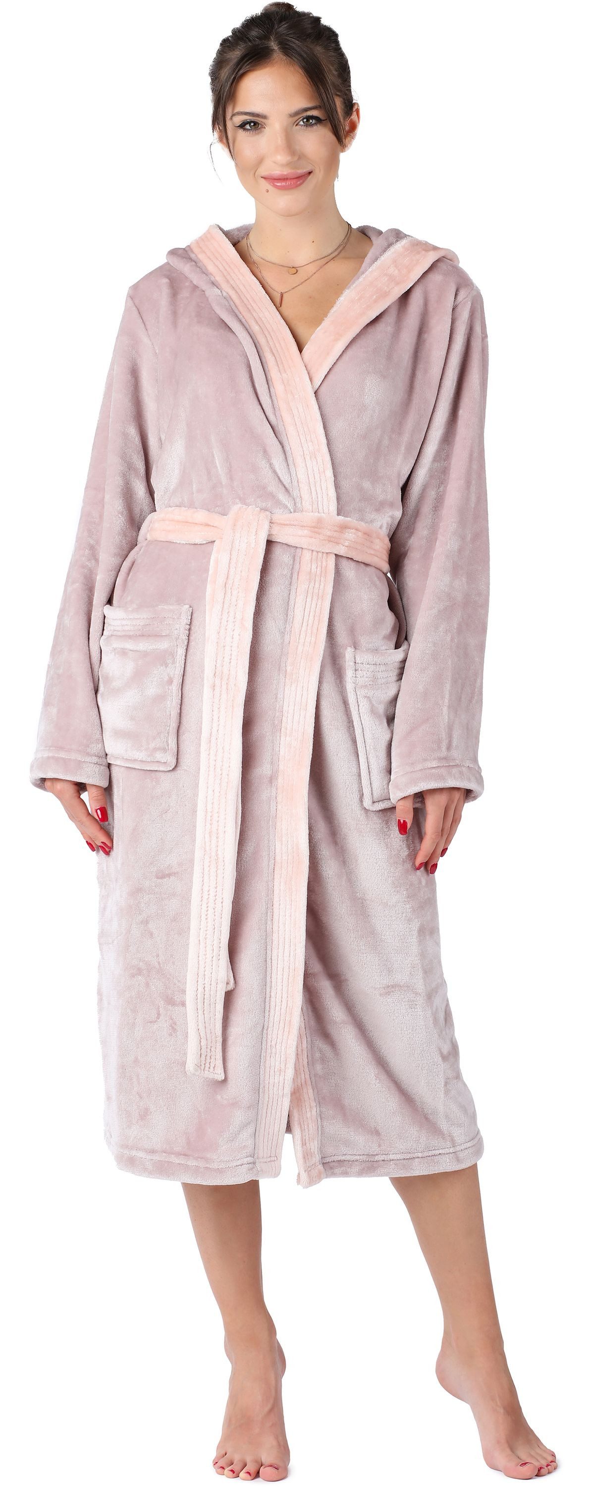 Bellivalini Bademantel Damen Bademantel lang mit Kapuze und Gürtel BLV50-168, Lang, Polyester, Seitentaschen