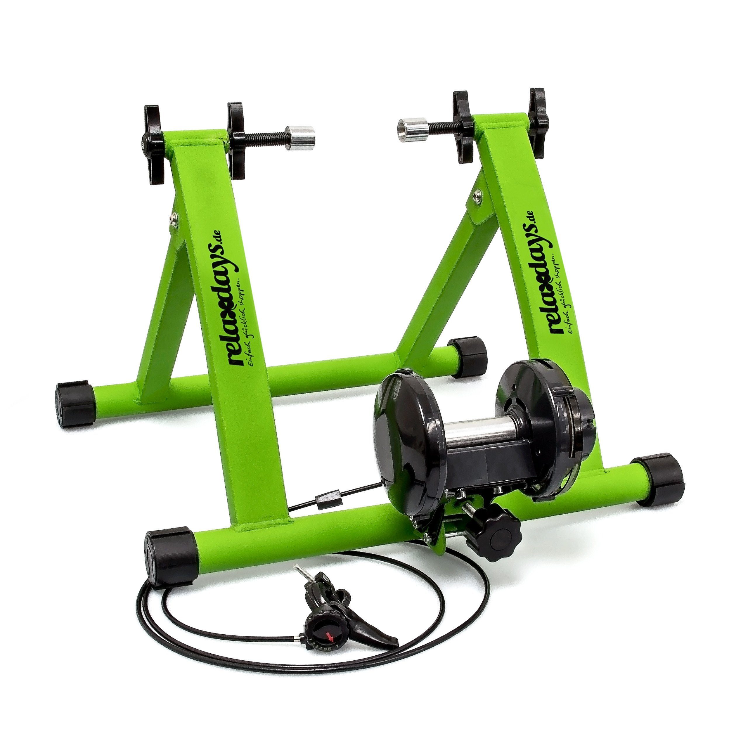 relaxdays Rollentrainer Fahrrad Rollentrainer mit 6 Gängen, grün