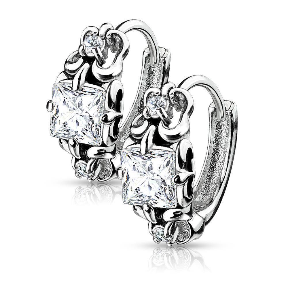 BUNGSA Creolen-Set Creolen mit eckigem Kristall aus Edelstahl Damen (1 Paar (2 Stück), 2-tlg), Ohrschmuck Ohrringe