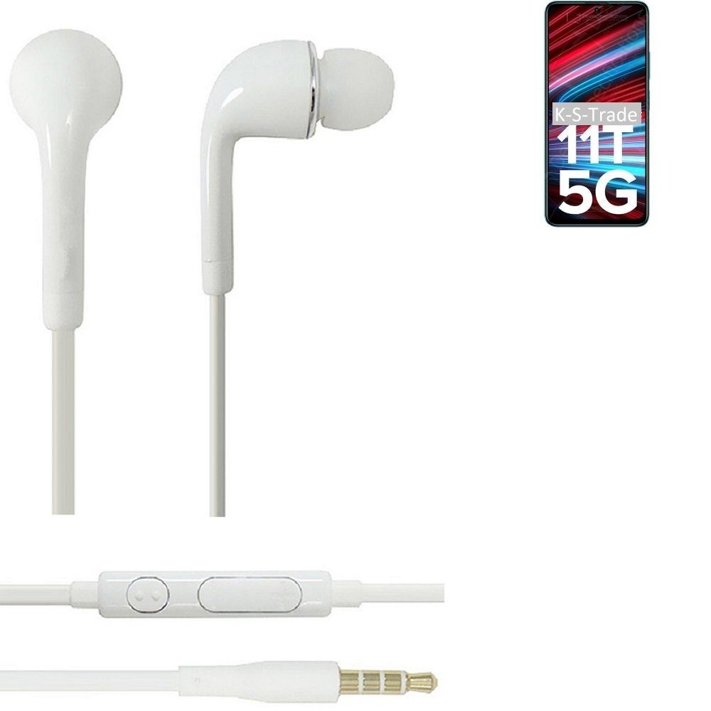 Mikrofon Lautstärkeregler für weiß 5G K-S-Trade Redmi u (Kopfhörer mit Headset In-Ear-Kopfhörer Xiaomi 11T 3,5mm) Note