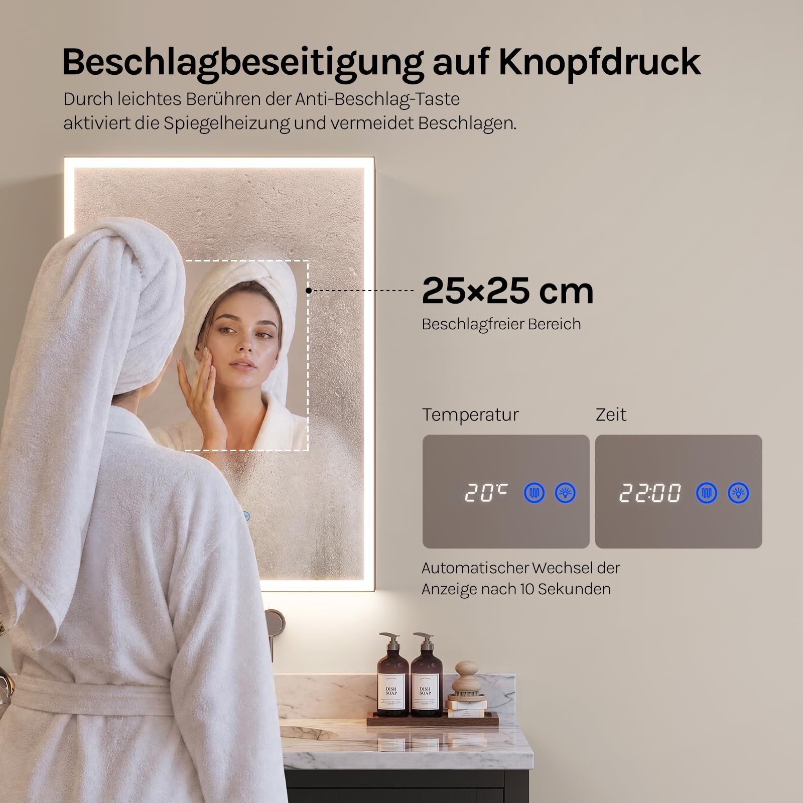Woltu Badezimmerspiegelschrank Badezimmerschrank hängend LED-Beleuchtung Steckdose Antibeschlag – Bild 5 von 5