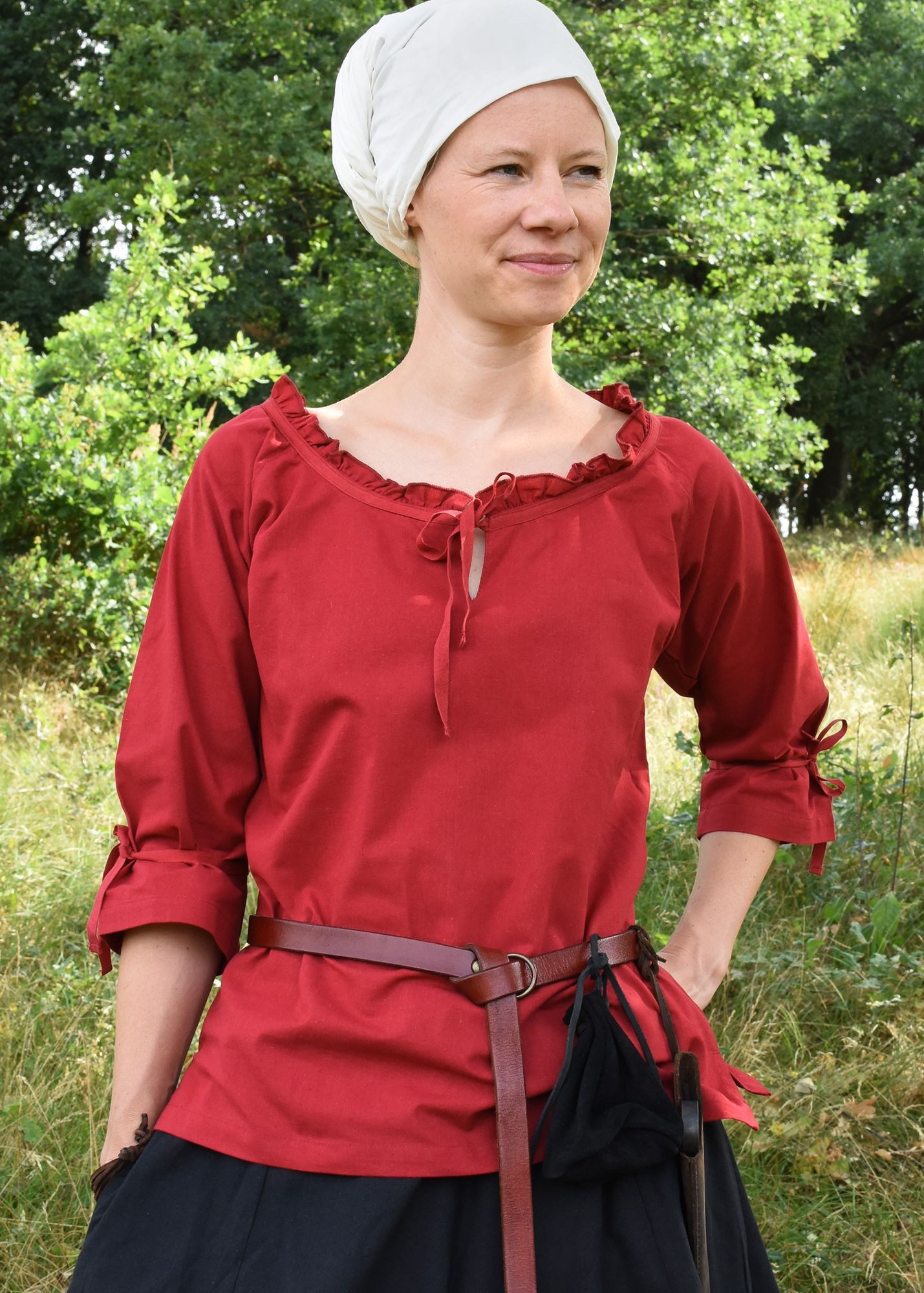 Battle Merchant Kostüm Mittelalter Bluse Birga mit 3/4 Arm, rot, Gr. 3XL