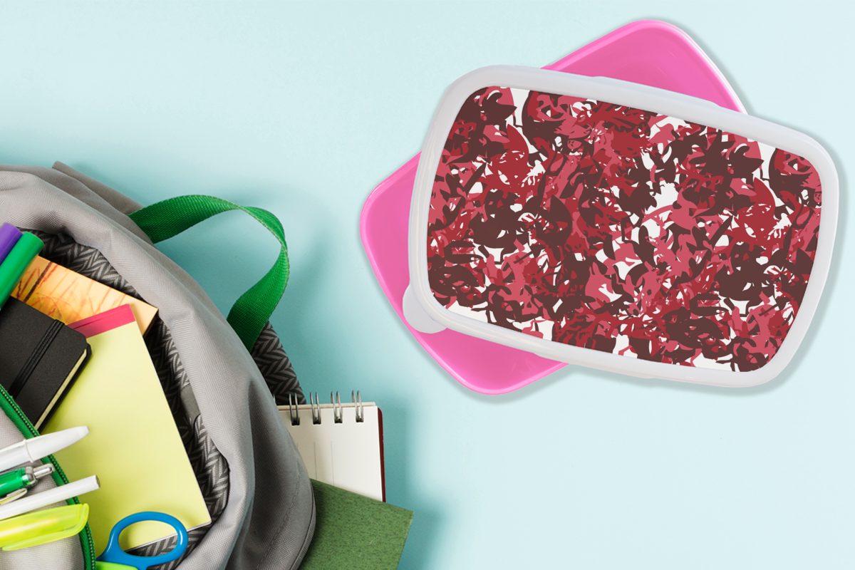 Kinder, - MuchoWow (2-tlg), für Brotbox Lunchbox - Erwachsene, Mädchen, Snackbox, Muster Dschungel Kunststoff Brotdose rosa Rot, Kunststoff,