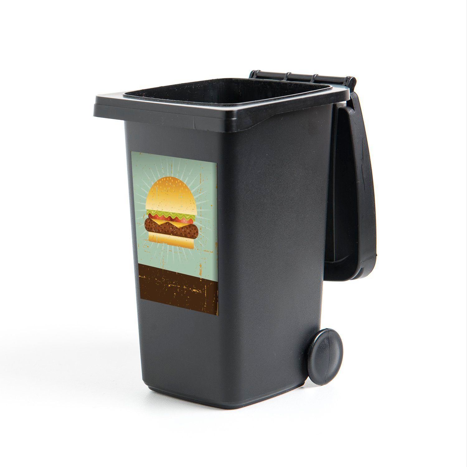 MuchoWow Wandsticker Ein Poster mit der Abbildung eines Hamburgers (1 St), Mülleimer-aufkleber, Mülltonne, Sticker, Container, Abfalbehälter