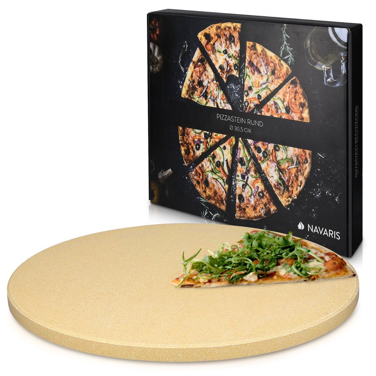 Navaris Pizzastein Pizzastein Cordierit XL für Ofen & Grill - Ø30,5cm, Korderit-Keramik