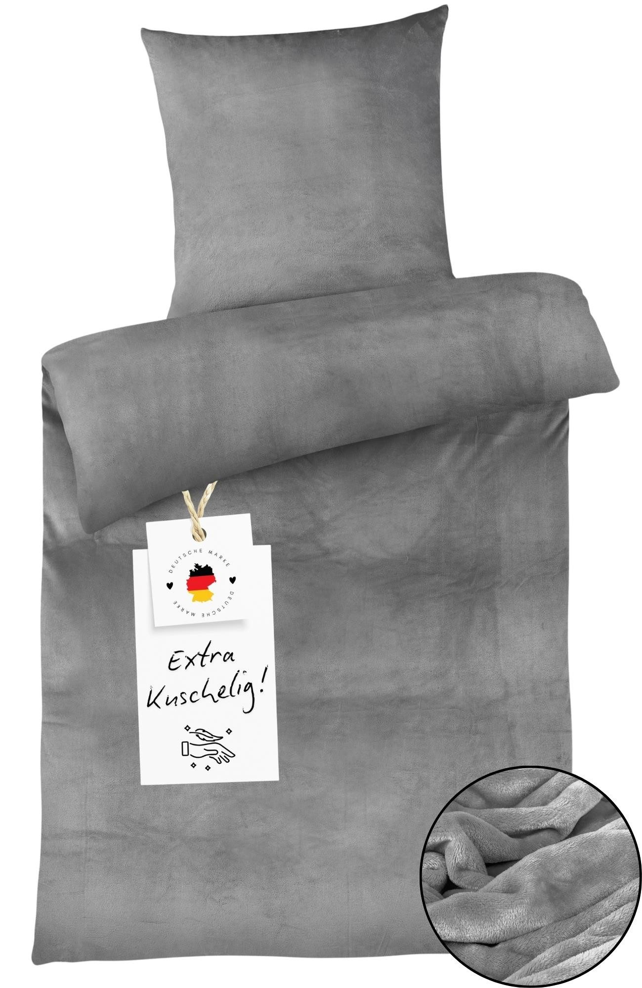 Carpe Sonno Bettwäsche Cashmere-Touch Bettwäsche 155x220 cm aus 100% Polyester, Microfaser-Fleece, 2 teilig, Warme kuschelige einfarbige Bettwäsche Dunkelgrau Grün