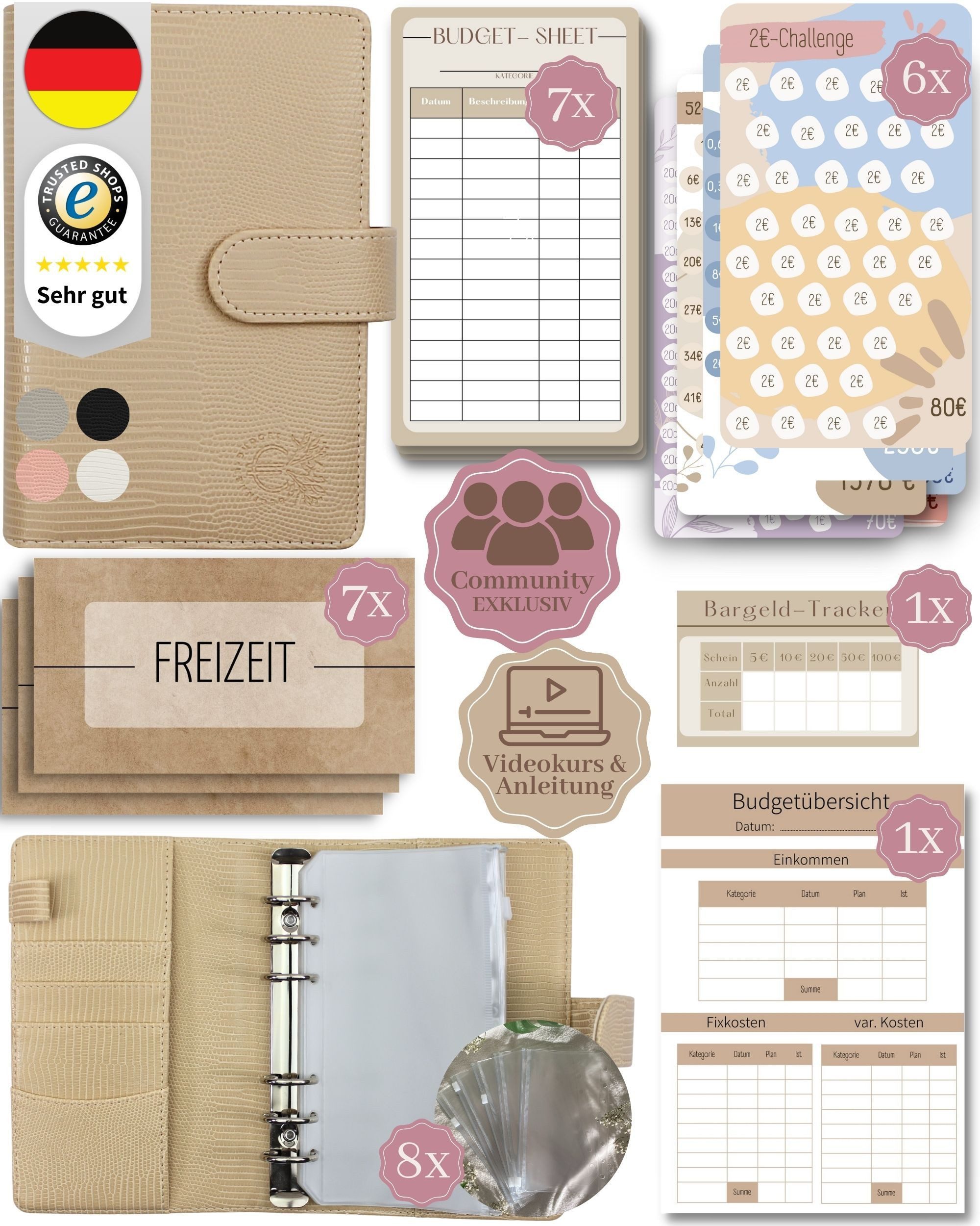 BeginnerBudget Ringbuchmappe Budgetplaner Starter-Set Sparbuch zum Geld Sparen + Spar-Challenges, Sparen mit Umschlagmethode + Anleitung - Ringbuch - Binder A6