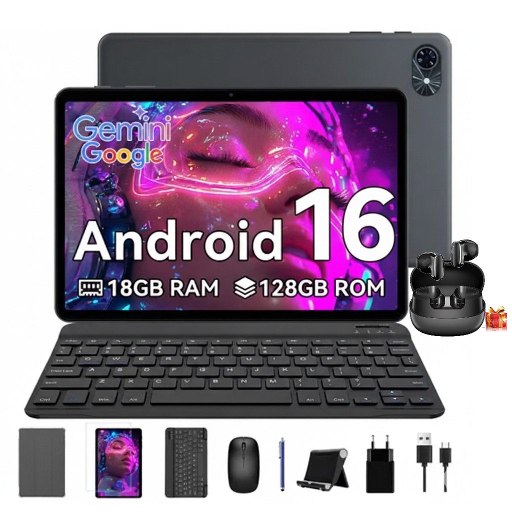TABWEE T80 (18+128) 10.1” Android 16 Tablet-Set incl. Airbuds 20 Tablet (10.1", 128 GB, 5G wifi, Android 16, Gemini AI, PC-Modus)