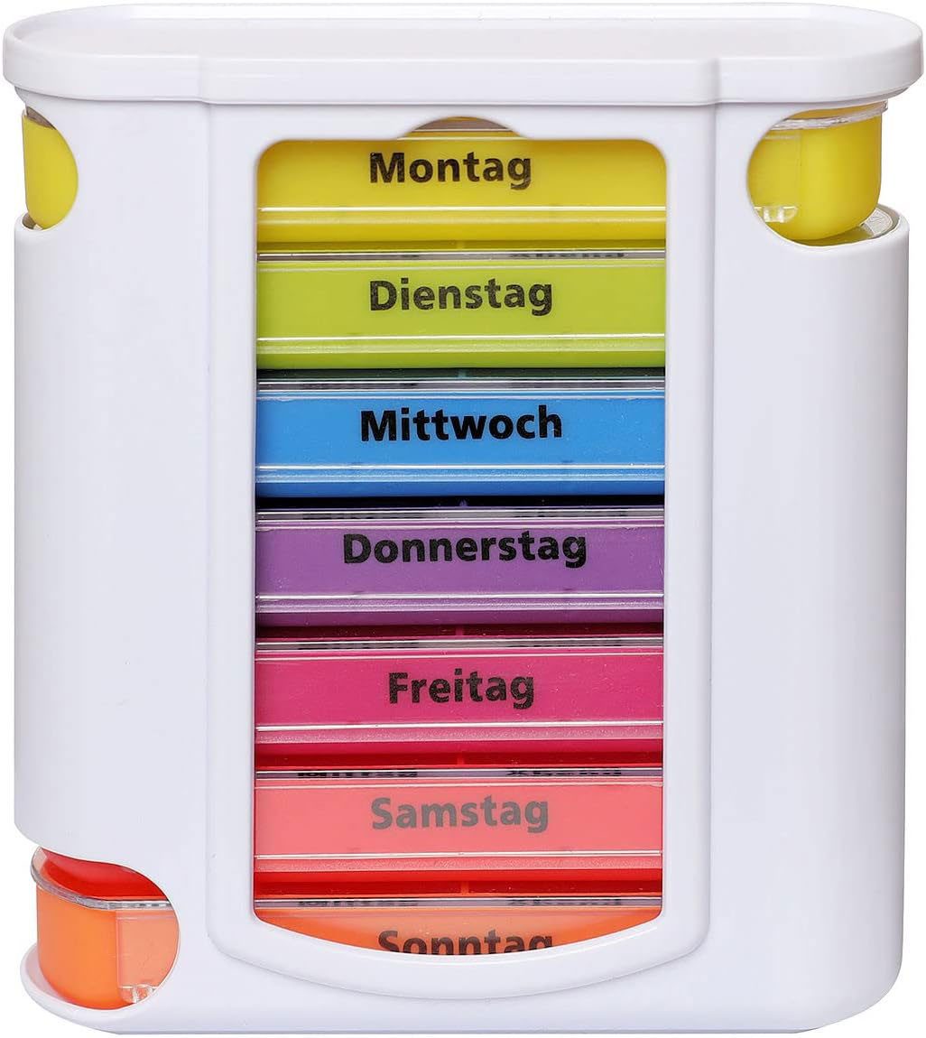 VABIONO Pillendose Tablettenbox Pillendose Pillenbox M8 Medikamentenbox 4Fächer/Tag (Deutsche Marke, 1 St., Auf Ihren Bedarf abgestimmte Menge), Kostenloser Versand