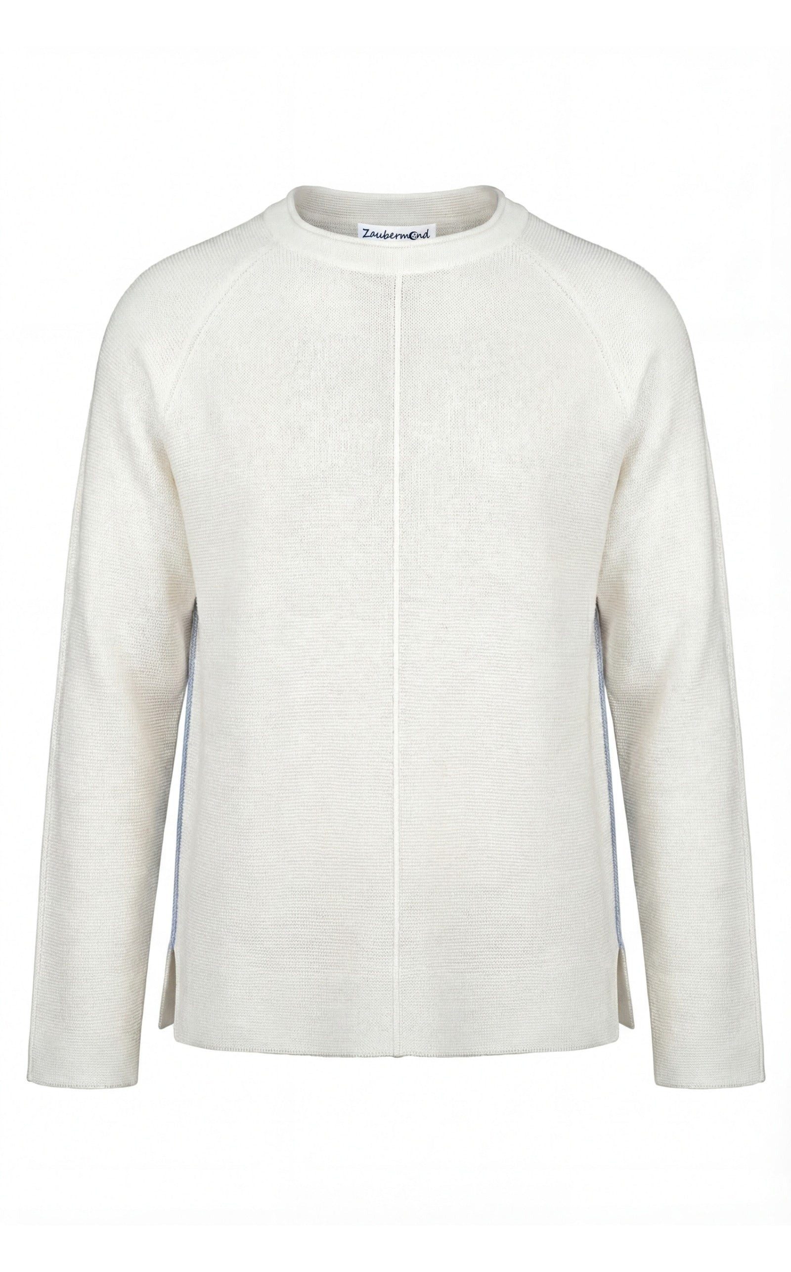 Zaubermond Strickpullover Lockerer Sommer Pullover mit Ziernähten und Kontraststreifen in Weiß