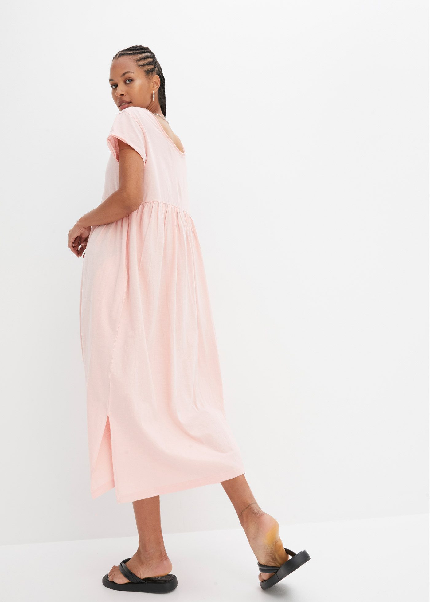 bonprix Midikleid aus reiner Baumwolle, lockere Passform, mit Schlitzdetail