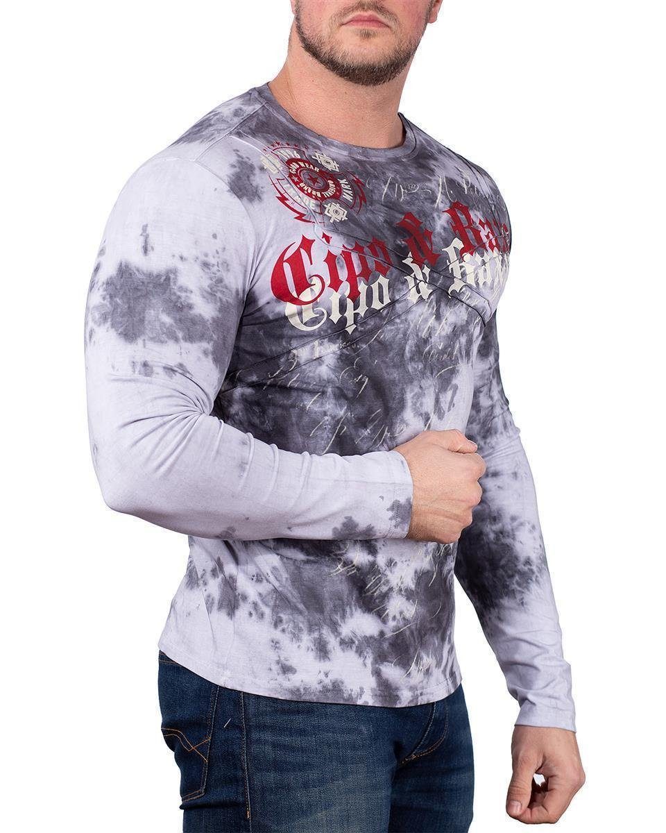 Cipo & Baxx auf grau Markenschriftzug Sweatshirt der Herren Brust Longsleeve (1-tlg) BA-CL489