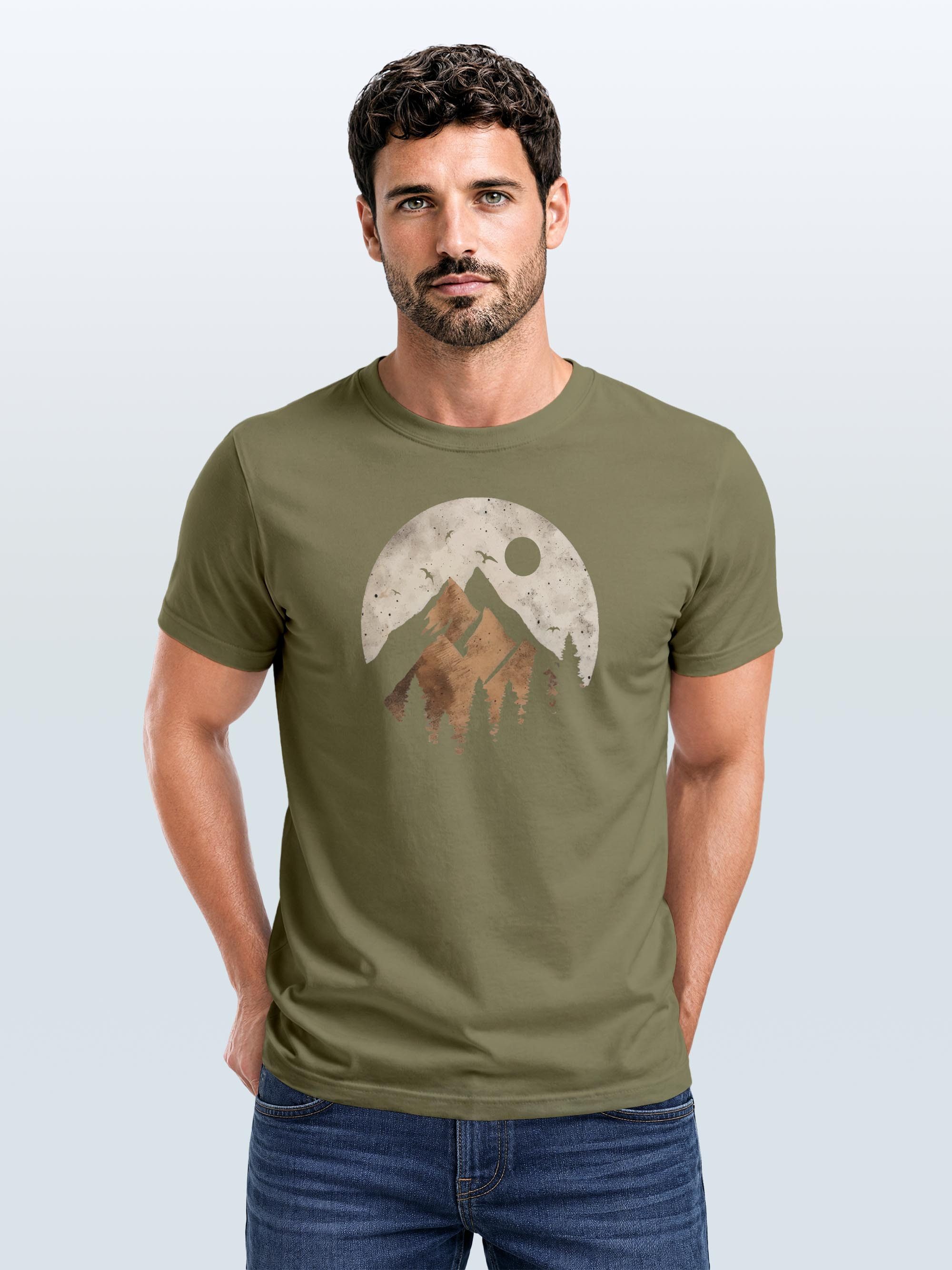 Neverless Print-Shirt Herren T-Shirt Berge Wandern Outdoor Grafikshirt Naturmotiv mit Print