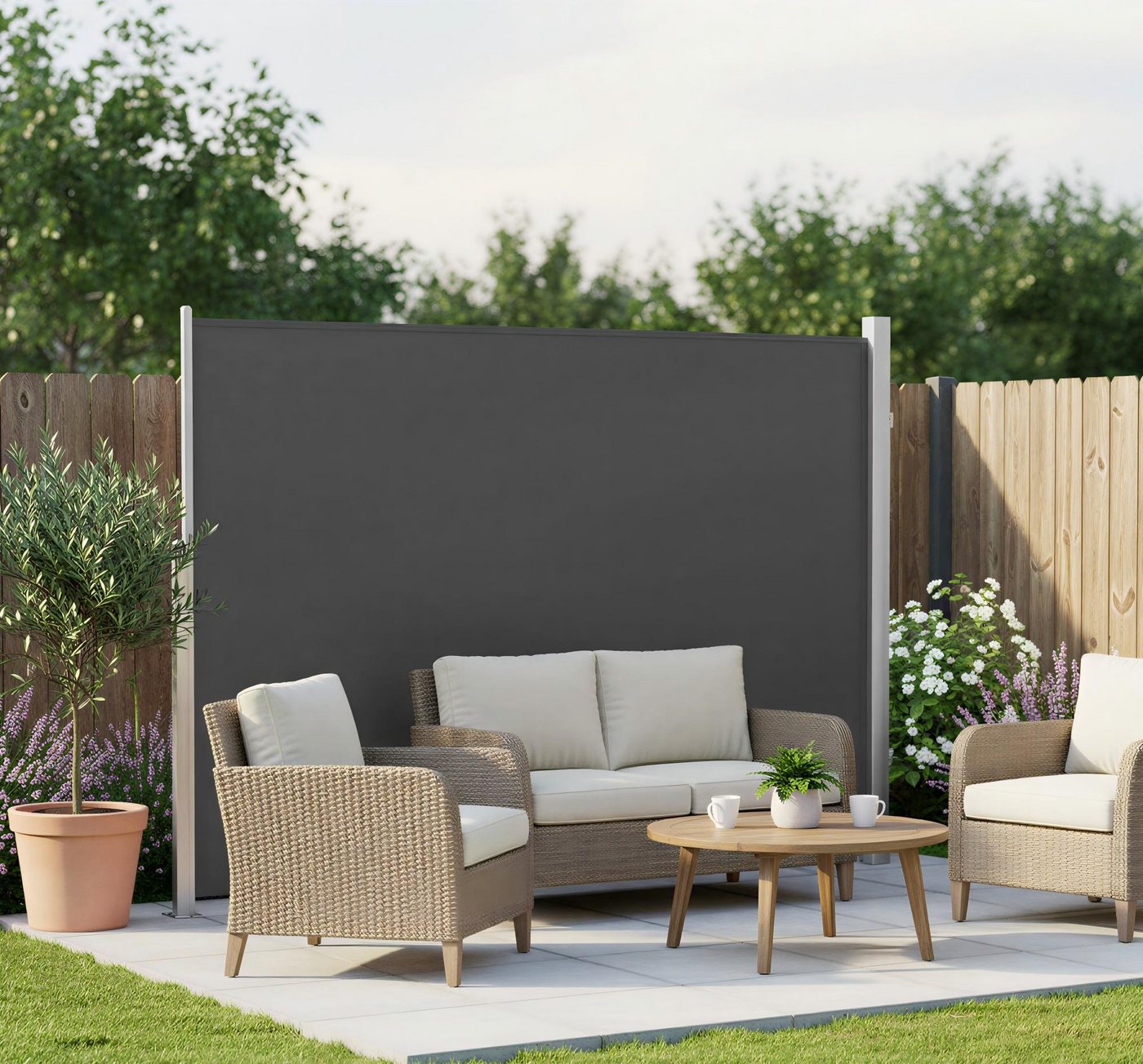 SONGMICS Seitenarmmarkise Alu, ausziehbar, Sichtschutz, balkon (inkl. Zubehörpaket & Anleitung, 160 x 300 cm) grau 280 g/m² Windschutz Markisen Balkonsichtschutz