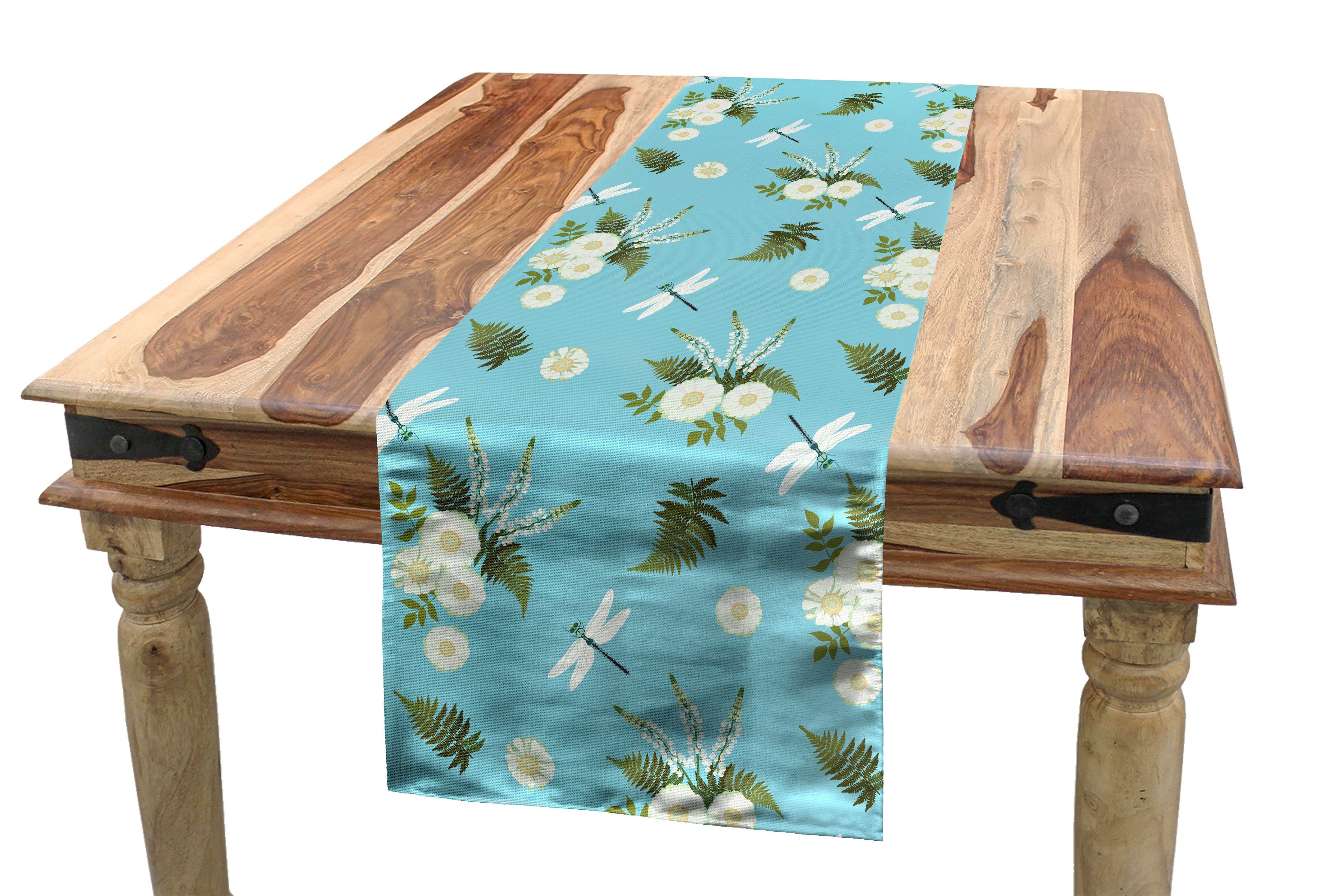 Abakuhaus Tischläufer Esszimmer Küche Rechteckiger Dekorativer Tischläufer, Blumen Vintage Gänseblümchen Libellen