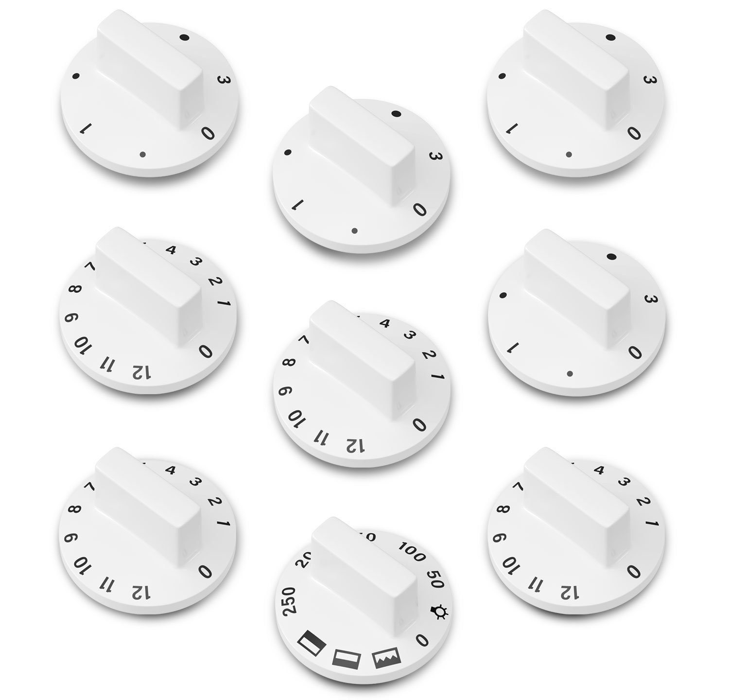 VIOKS Schalter Knebel Set universell, 9-teilig weiß für Backofen Herd