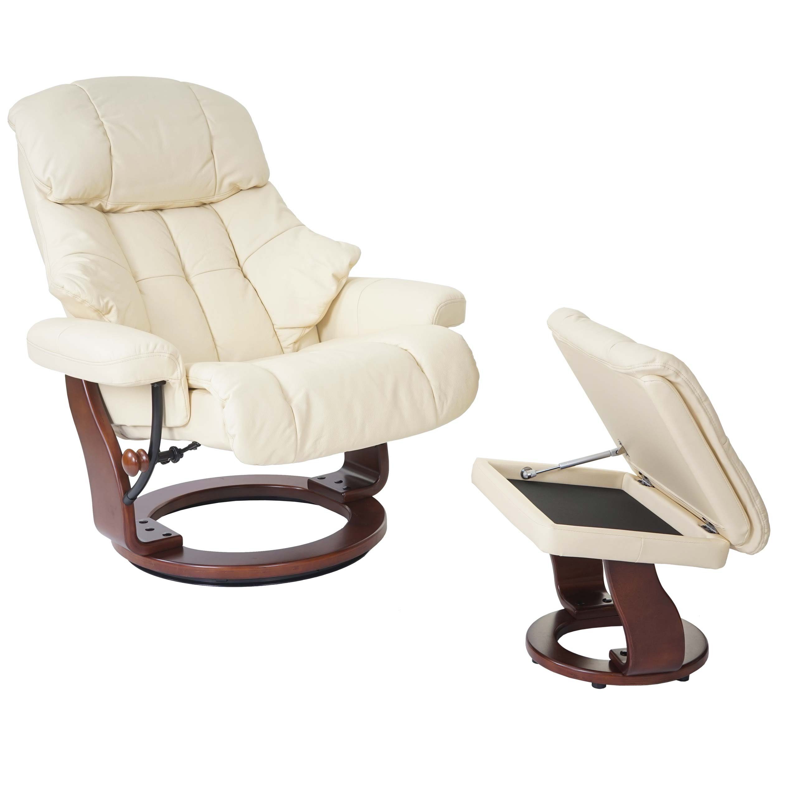 MCA furniture Relaxsessel Windsor XXL, Extradicke Polsterung, inklusive gepolstertem Fußhocker mit Staufach creme, Walnuss-Optik